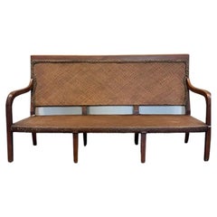 Antique Refurbished Cane Bench, 18th Century