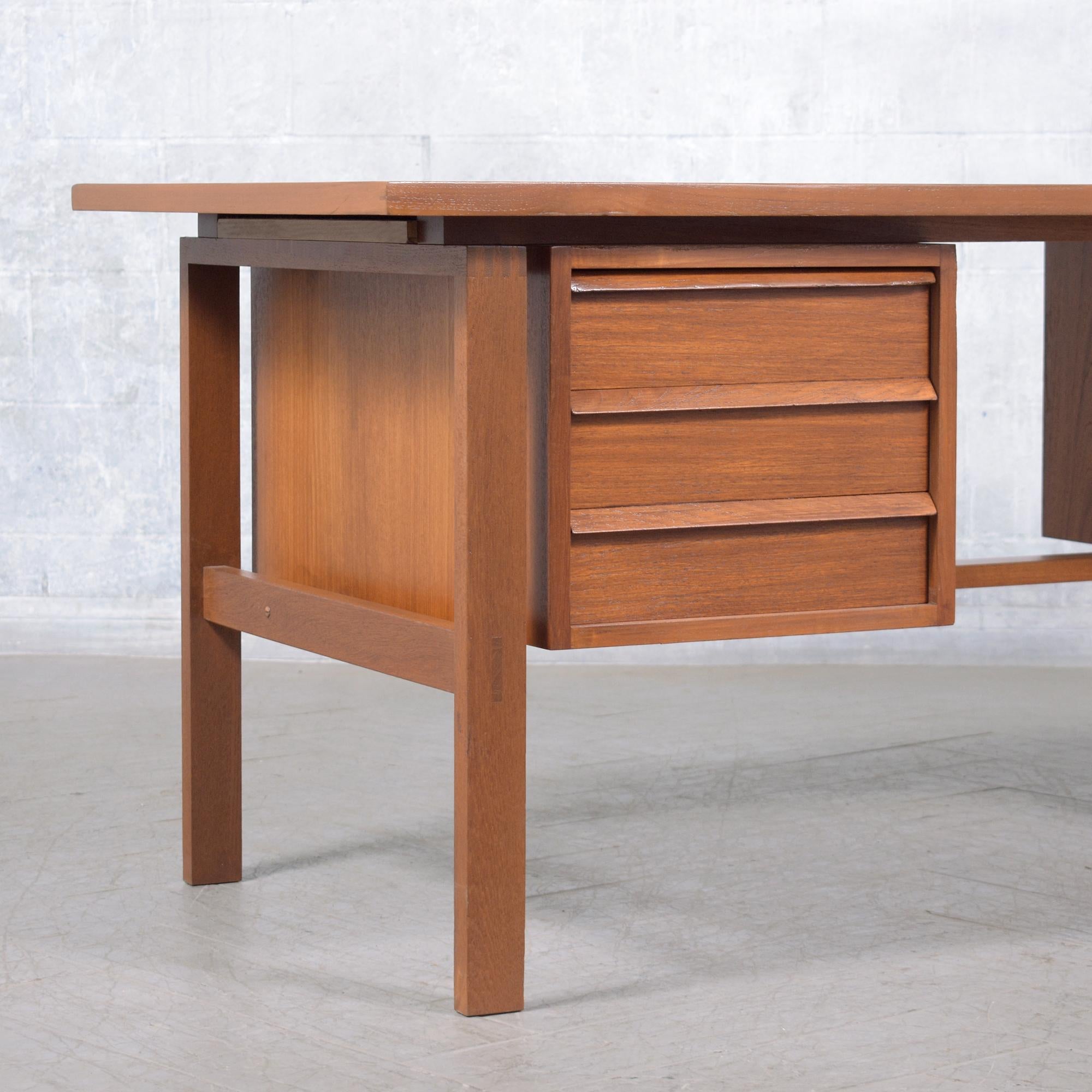 Refurbished Danish Modern Teak Executive Desk with Storage For Sale 2