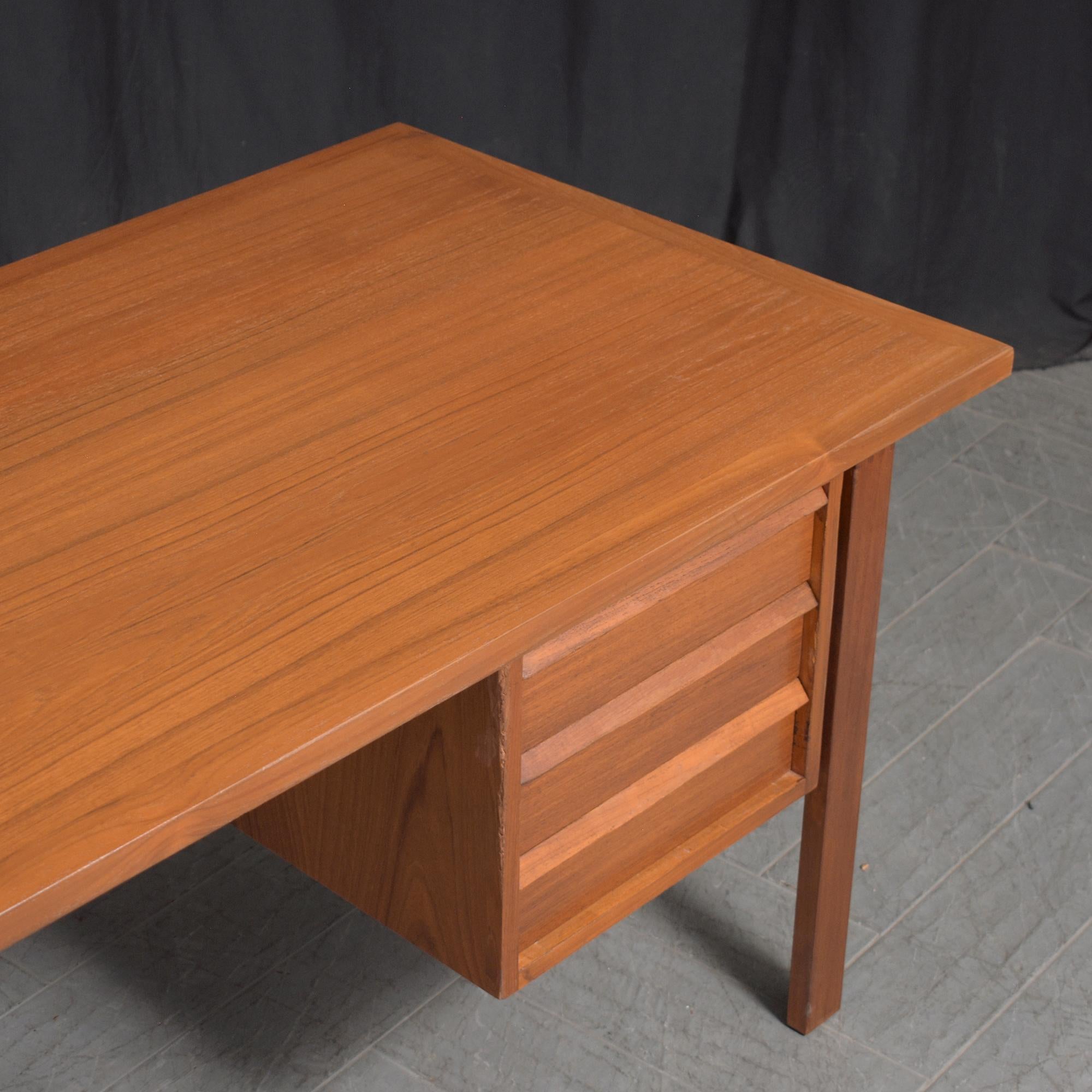 Refurbished Danish Modern Teak Executive Desk with Storage For Sale 3