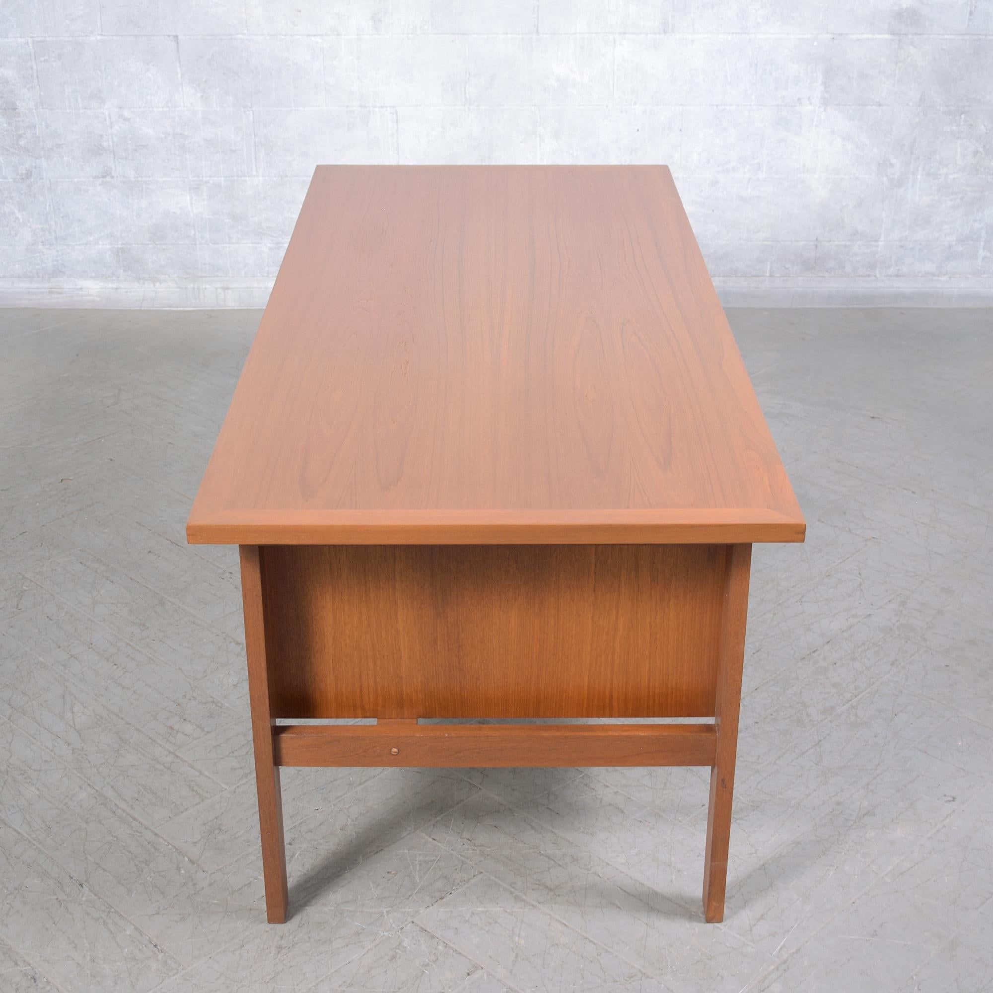 Refurbished Danish Modern Teak Executive Desk with Storage For Sale 4
