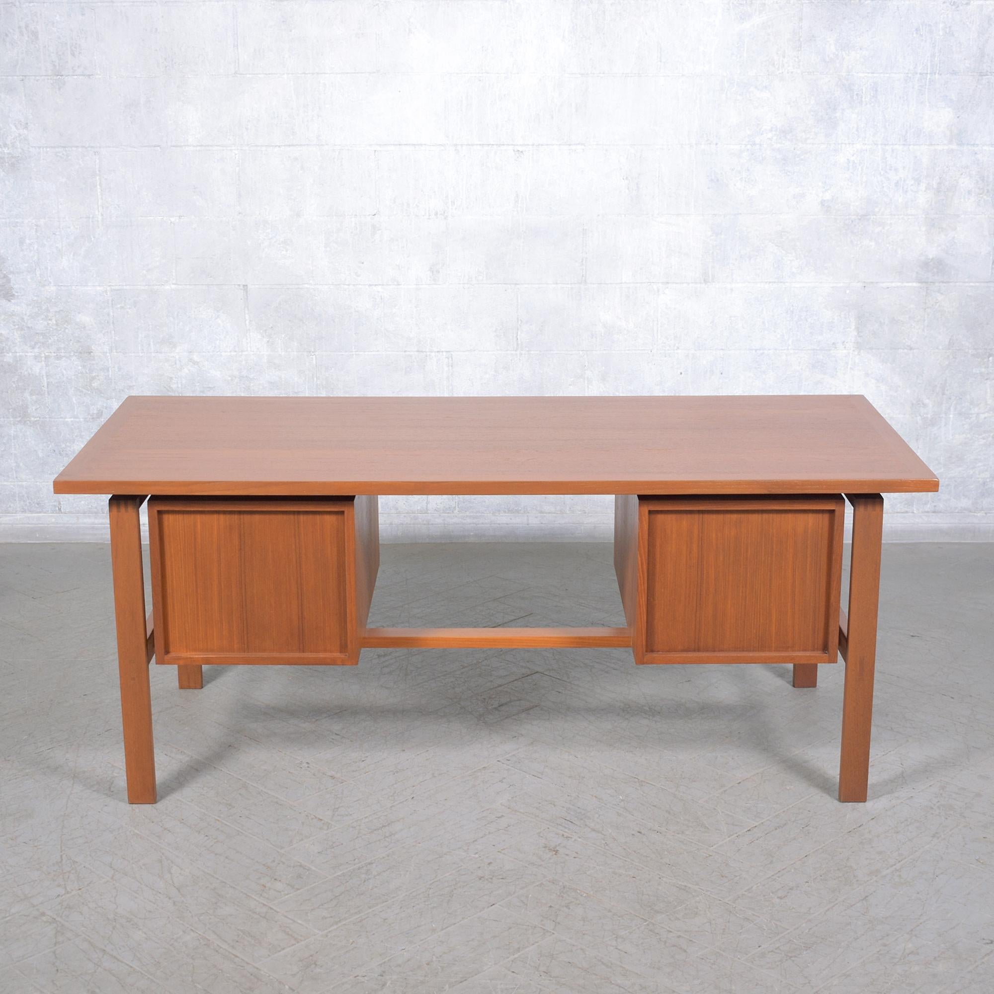 Refurbished Danish Modern Teak Executive Desk with Storage For Sale 6