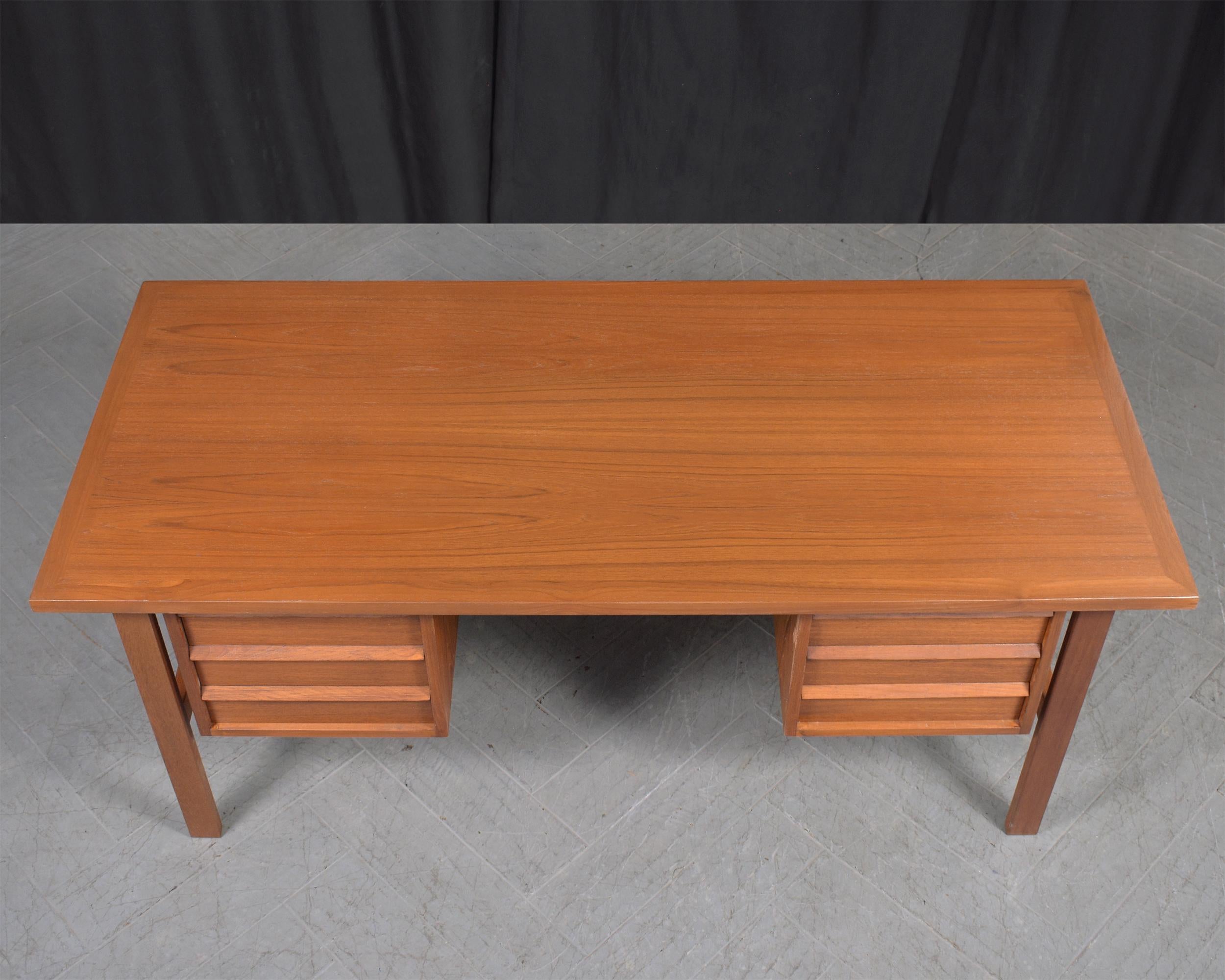 American Refurbished Danish Modern Teak Executive Desk with Storage For Sale
