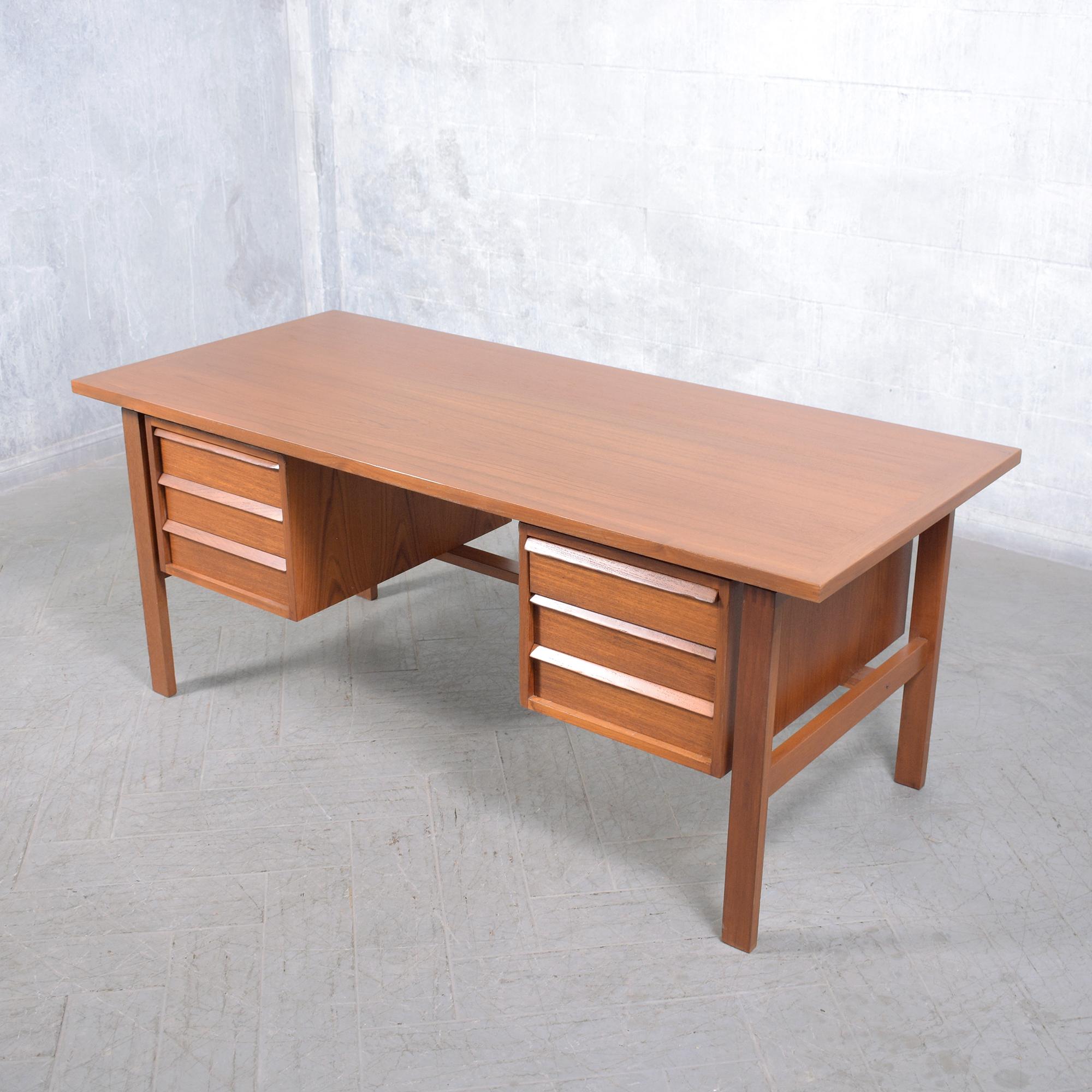 Wood Refurbished Danish Modern Teak Executive Desk with Storage For Sale