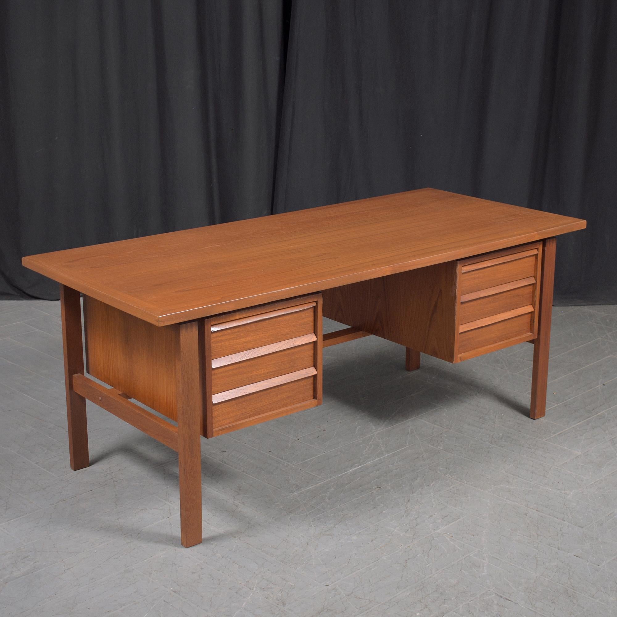 Refurbished Danish Modern Teak Executive Desk with Storage For Sale 1