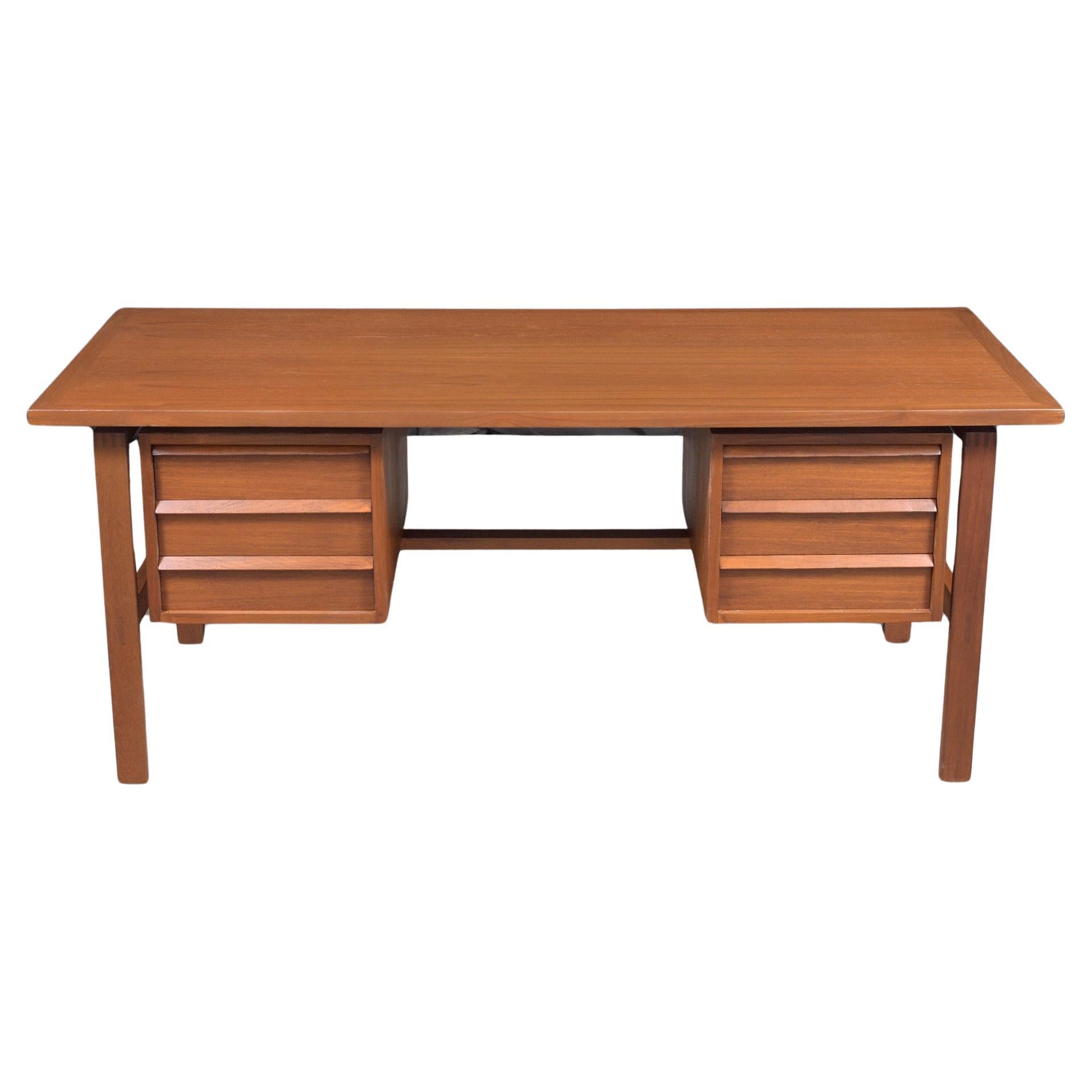 Refurbished Danish Modern Teak Executive Desk with Storage For Sale