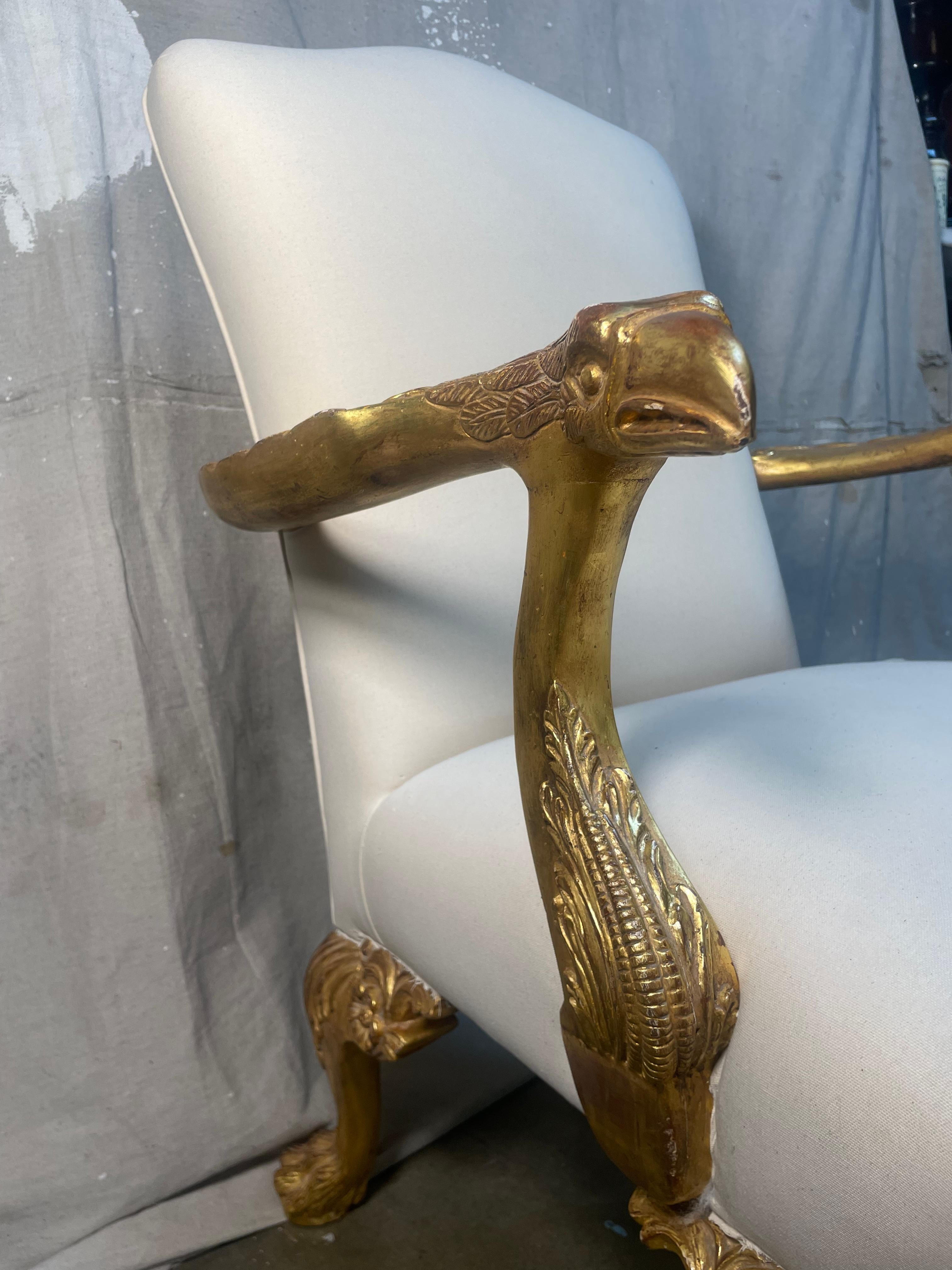 Fabric Refurbished Hand Carved Lion and Duck Chair For Sale