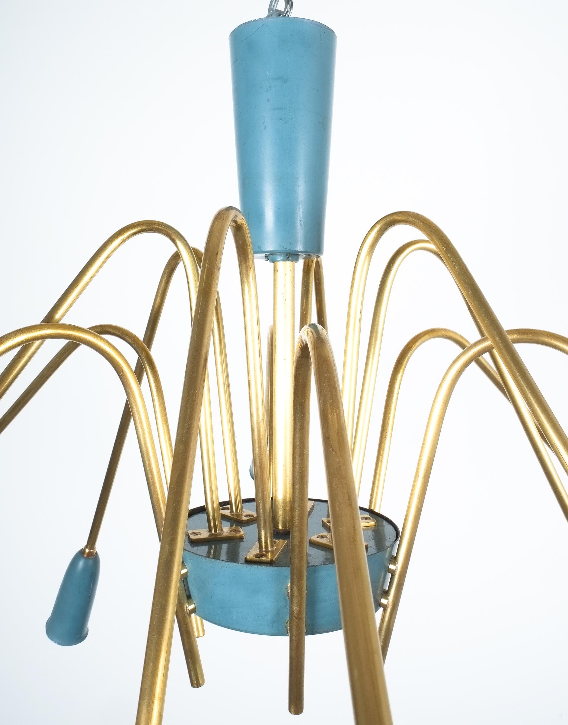 Lampadario italiano a dodici bracci rinnovato nello stile dello Stilnovo, 1950 in vendita 5