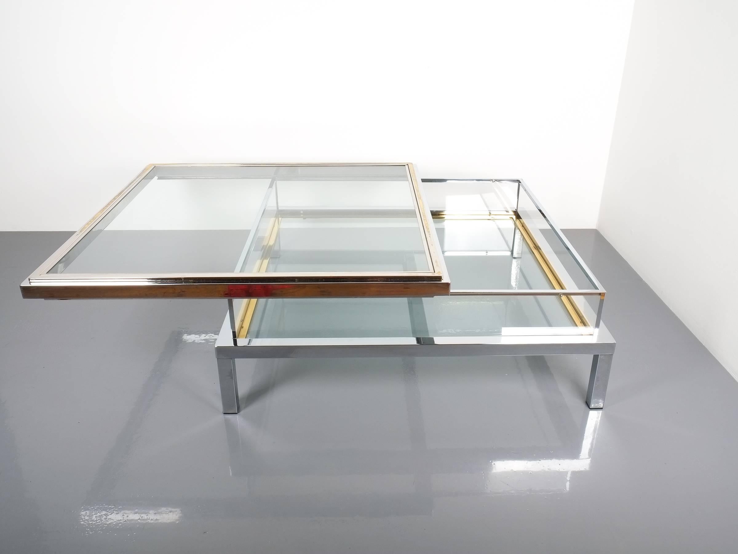 Refurbished Very Large Maison Jansen Brass and Chrome Vitrine Coffee Table, 1970 For Sale 1