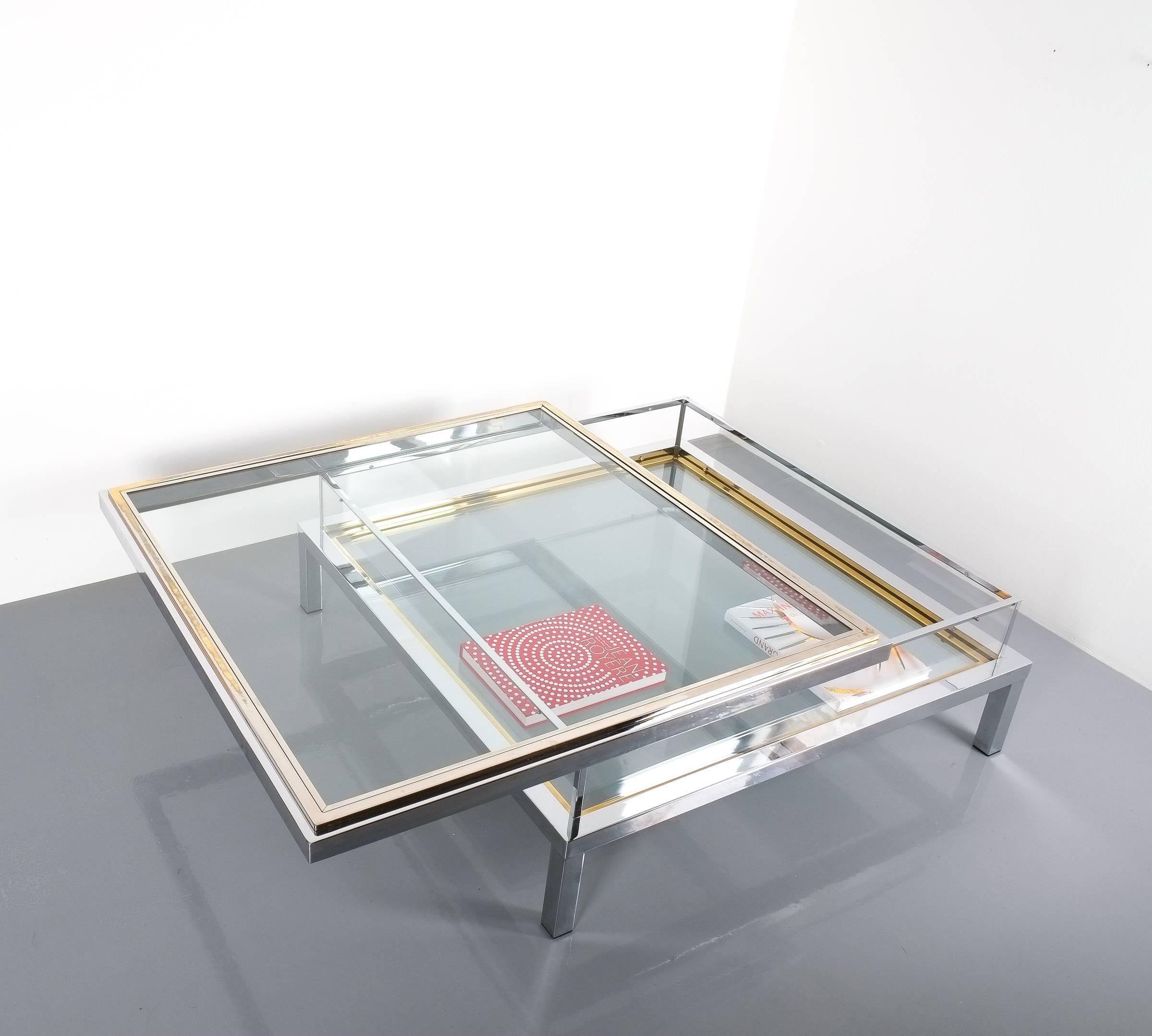 Mid-Century Modern Refurbished Very Large Maison Jansen Brass and Chrome Vitrine Coffee Table, 1970 For Sale
