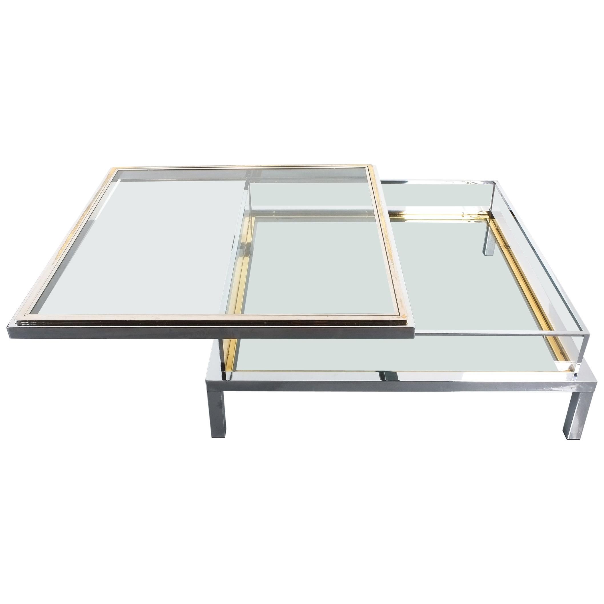 Refurbished Very Large Maison Jansen Brass and Chrome Vitrine Coffee Table, 1970 For Sale