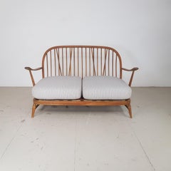 Refurbished Vintage Ercol Windsor Two-Seat Sofa Upholstered in French Ticking
