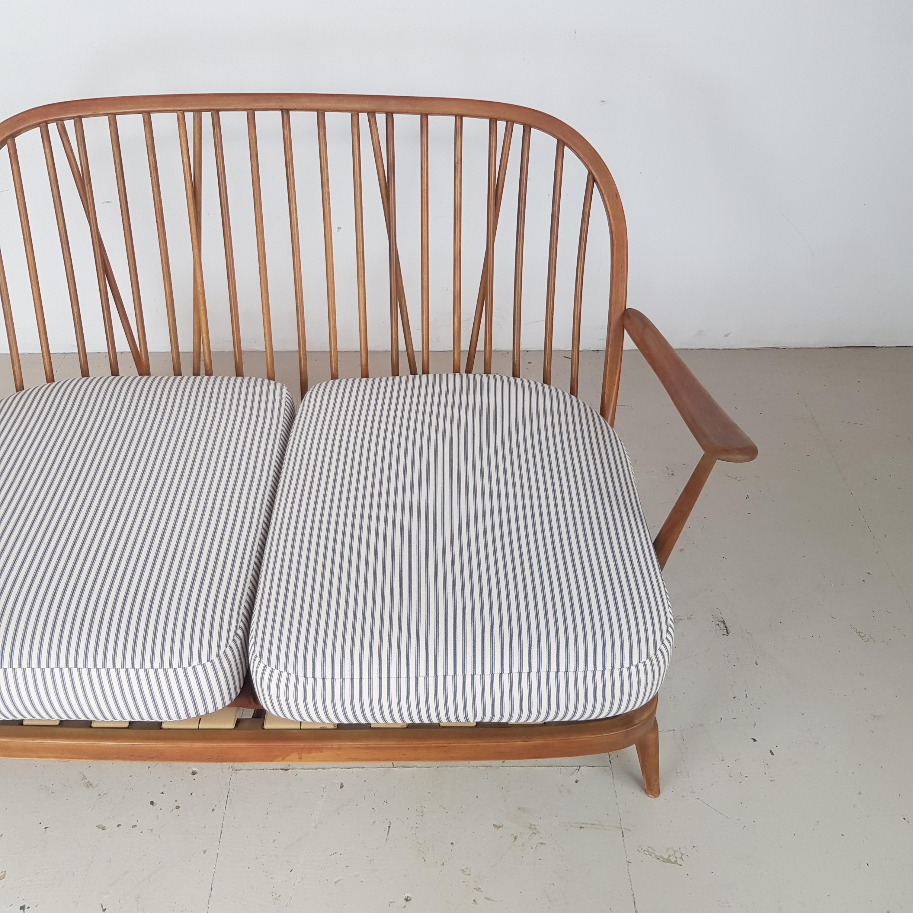 English Refurbished Vintage Ercol Windsor Two-Seat Sofa Upholstered in French Ticking