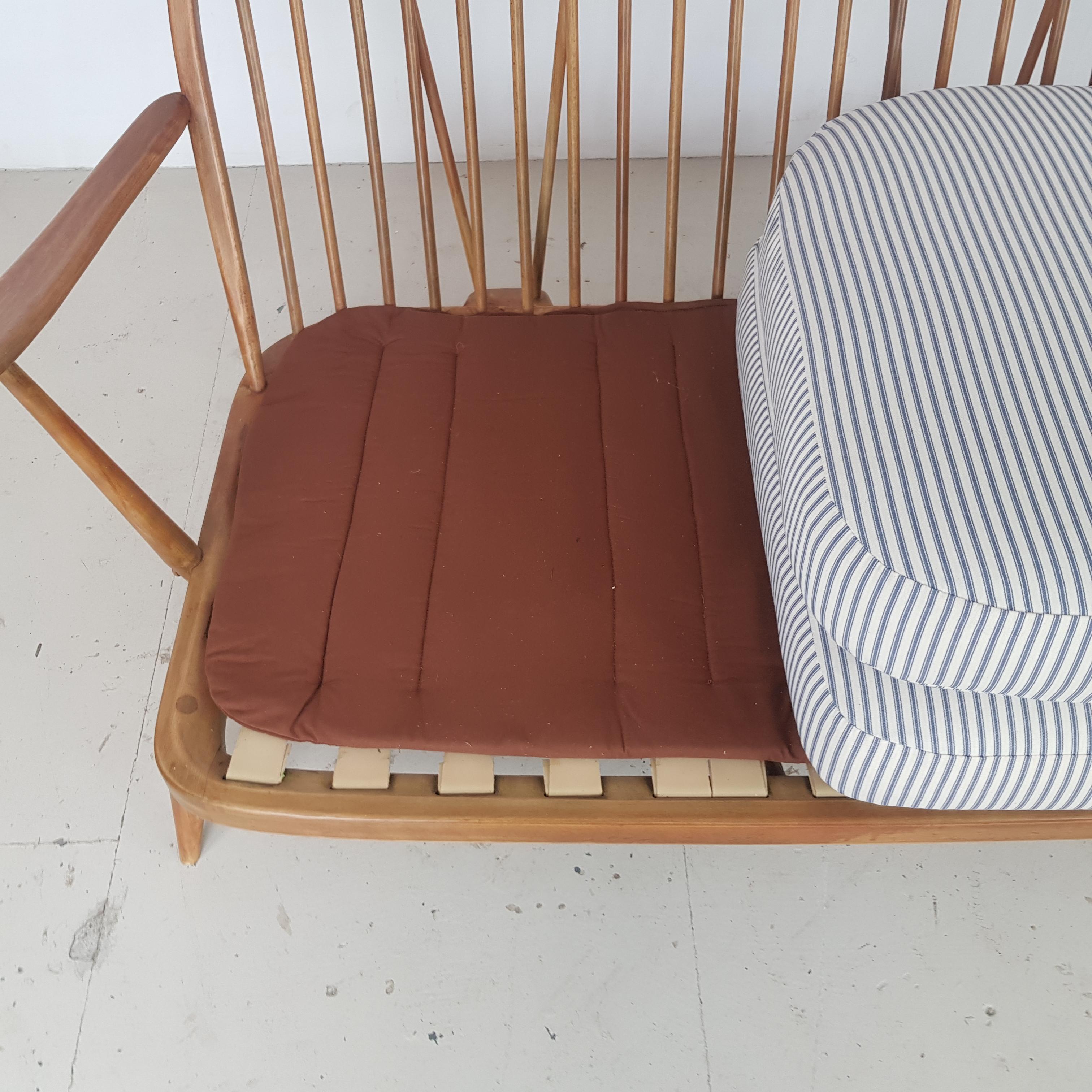 20th Century Refurbished Vintage Ercol Windsor Two-Seat Sofa Upholstered in French Ticking