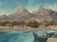 Reg Gardner - Huile contemporaine, Scène de port méditerranéenne