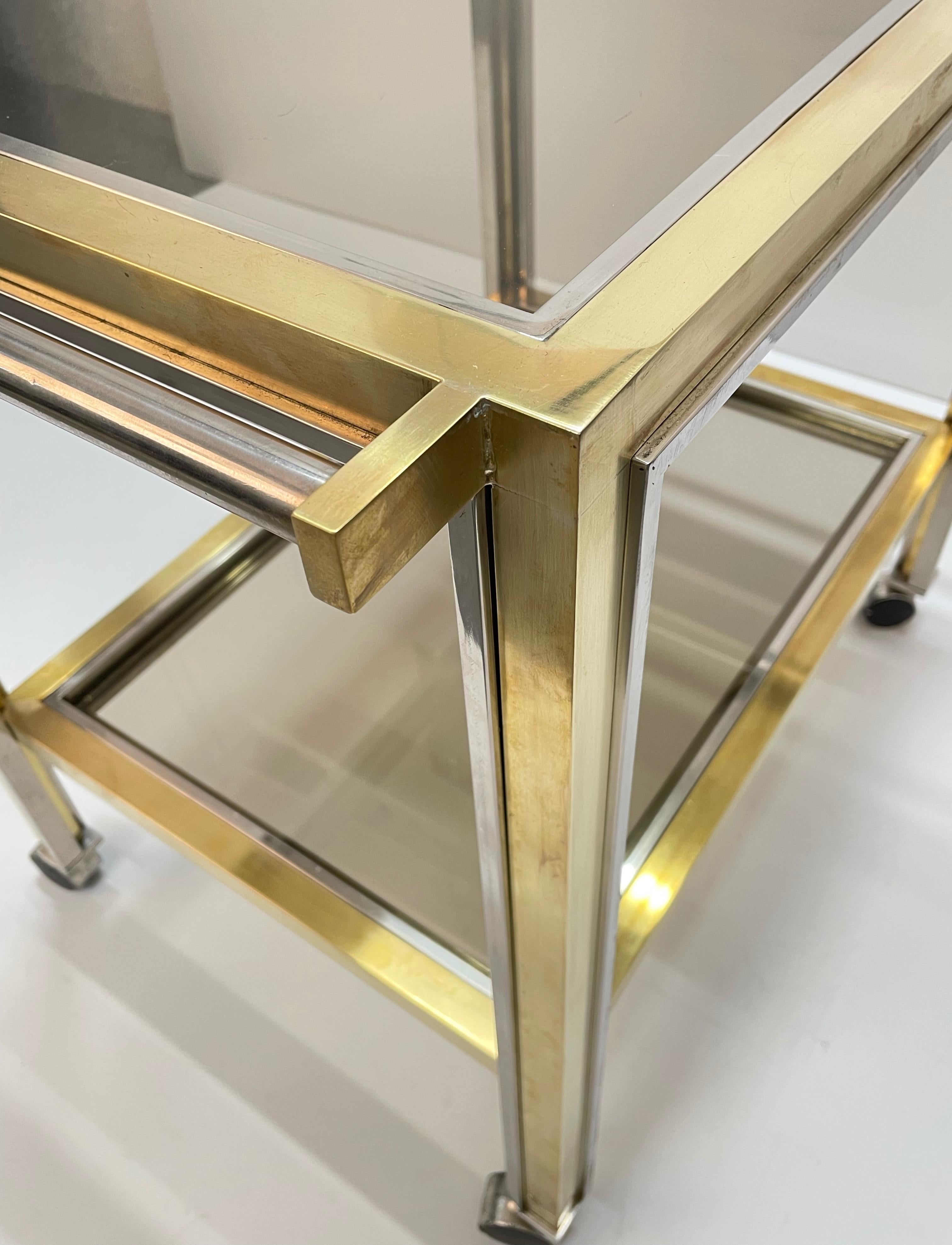 Rega Style Midcentury Brass and Chrome Italian Bar Cart with Glass Shelves 1970s 12
