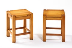 Regain Quadratische Hocker oder Tische aus Kiefernholz, Frankreich 1960er Jahre