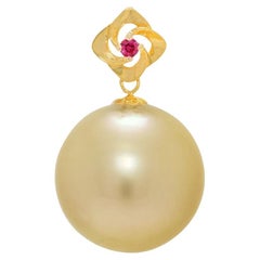 Regal 0.01ct Ruby & South Sea Pearl 18K Yellow Gold Pendant