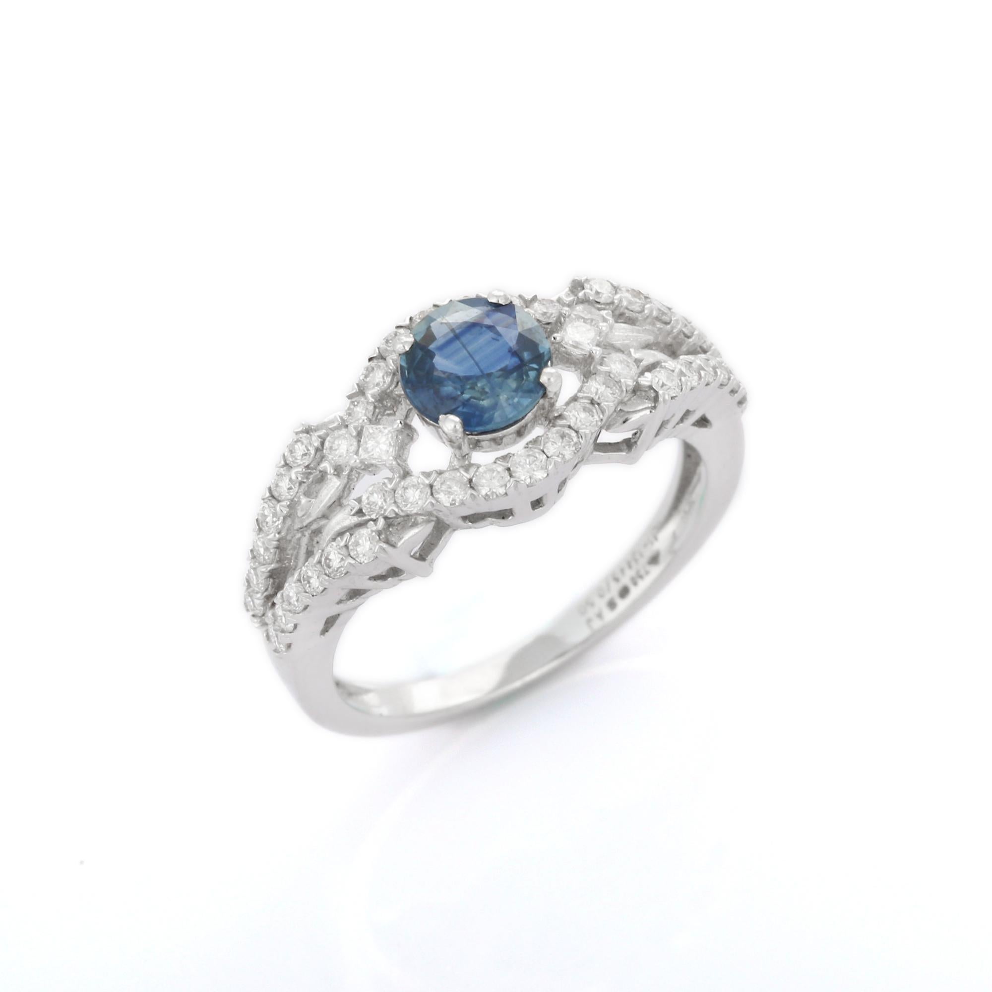 For Sale:  18K White Gold Regal 0.88ct Round Cut Sapphire Diamond Engagement Ring  2