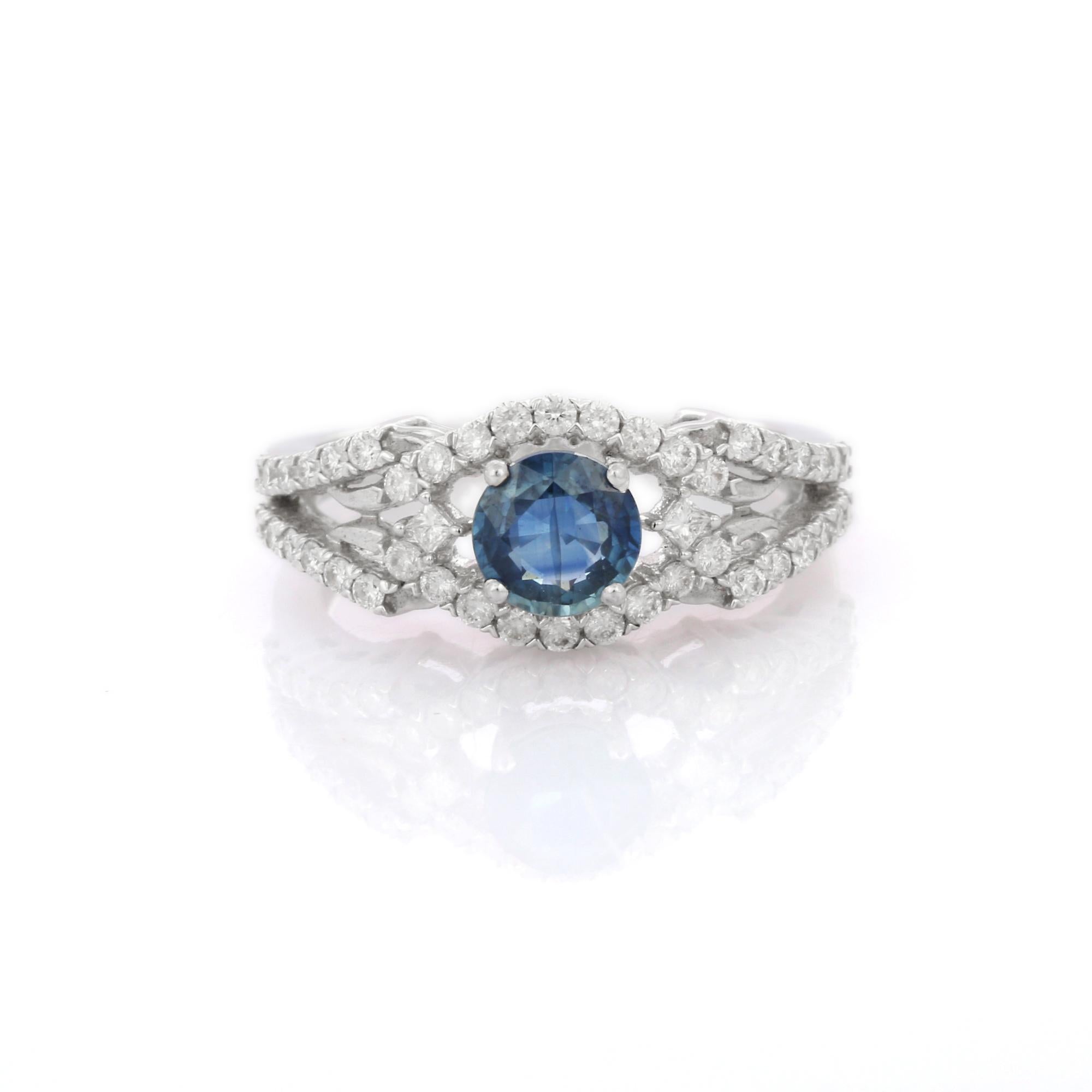 For Sale:  18K White Gold Regal 0.88ct Round Cut Sapphire Diamond Engagement Ring  5