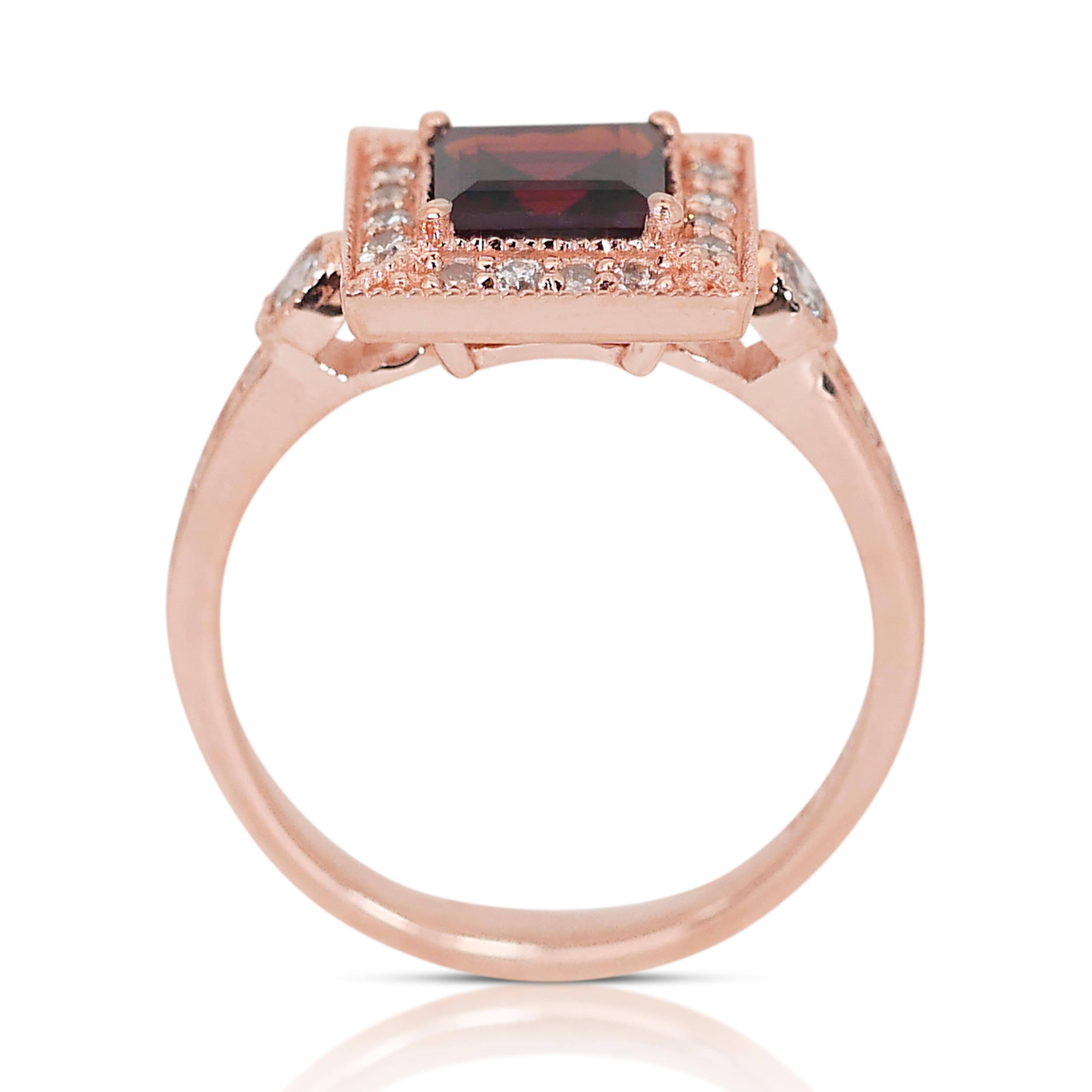 Regal 14K Rose Gold Natural Garnet and Diamond Ring w/1.88ct - IGI Certified For Sale 2