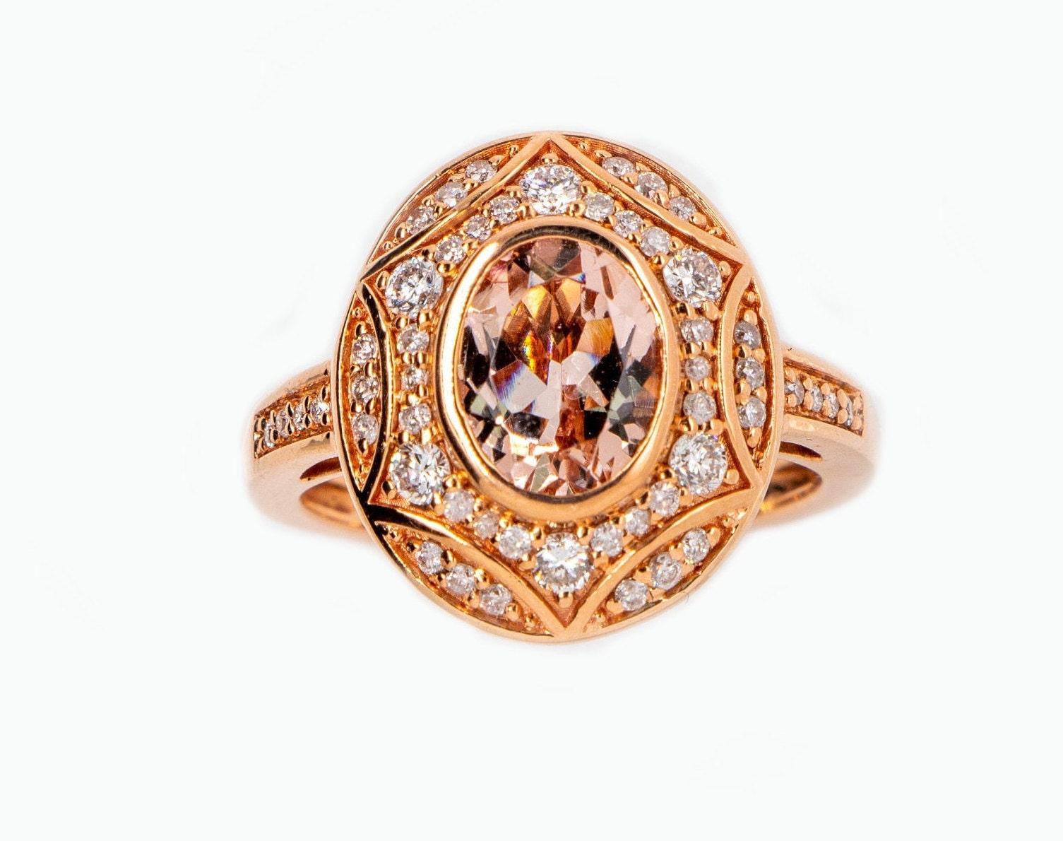 Contemporary Regal 1.60Ct Oval Morganite Diamond Ring  For Sale