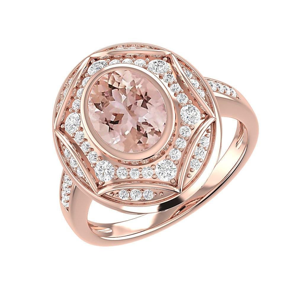 Oval Cut Regal 1.60Ct Oval Morganite Diamond Ring  For Sale