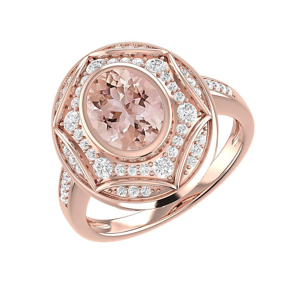 Oval Cut Regal 1.60Ct Oval Morganite Diamond Ring For Sale
