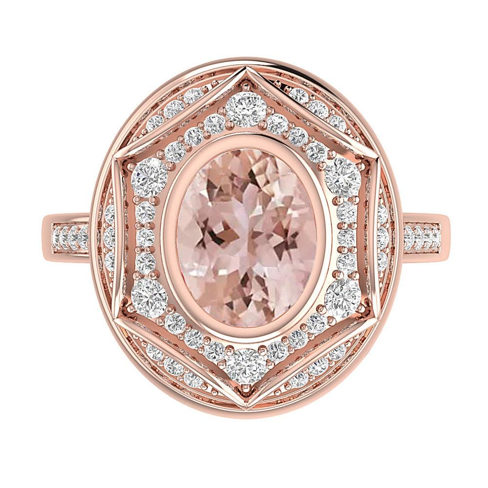 Regal 1.60Ct Oval Morganite Diamond Ring  For Sale 1