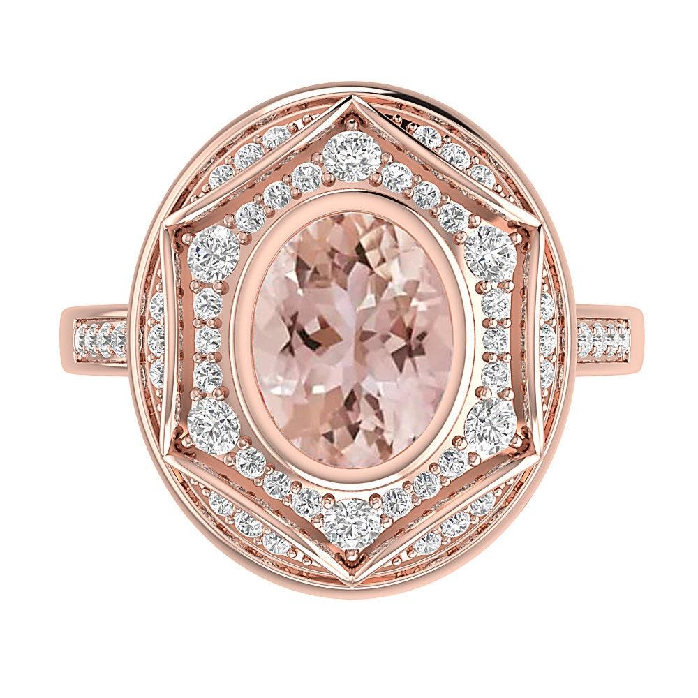 Regal 1.60Ct Oval Morganite Diamond Ring For Sale 1