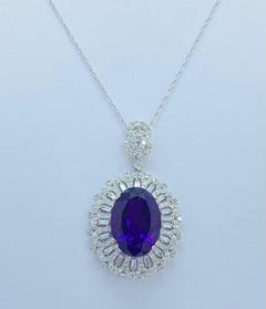 Regal 17 Carat Deep Purple Siberian Amethyst and Diamond 18K Pendant Necklace