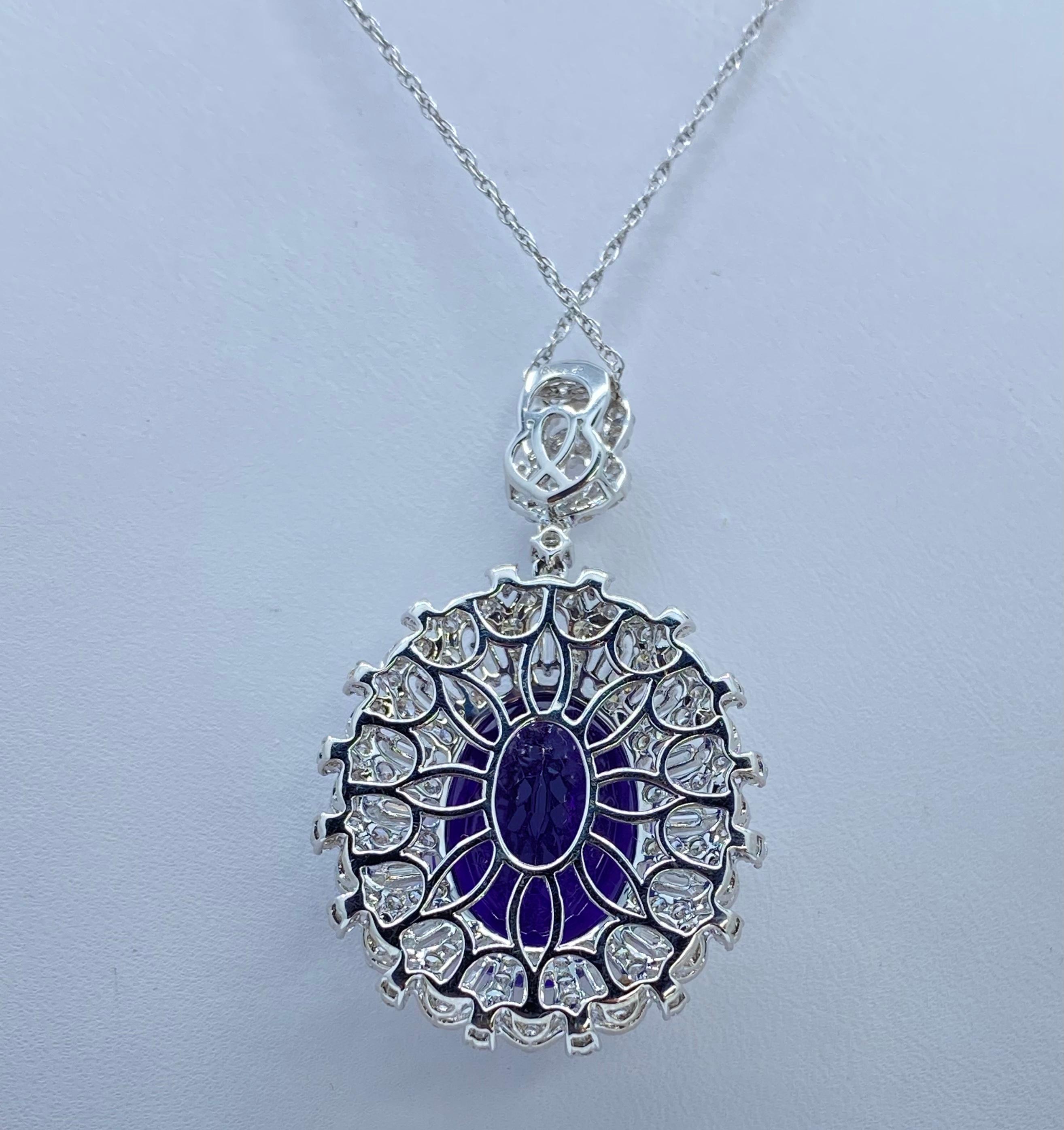Regal 17 Carat Deep Purple Siberian Amethyst and Diamond 18K Pendant Necklace 1