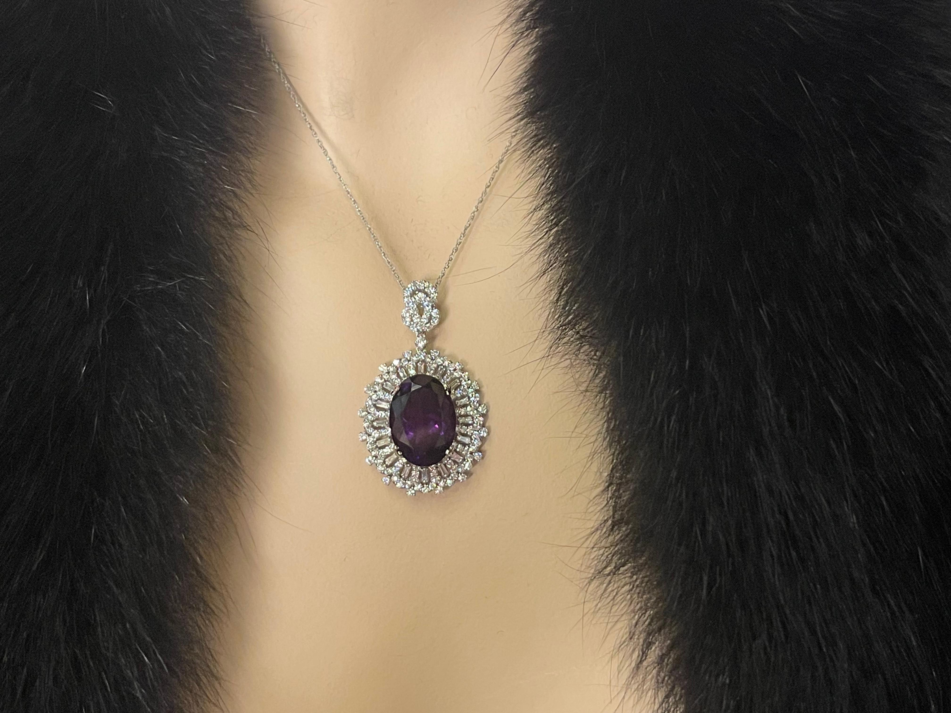 Regal 17 Carat Deep Purple Siberian Amethyst and Diamond 18K Pendant Necklace 2