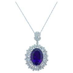 Regal 17 Carat Deep Purple Siberian Amethyst and Diamond 18K Pendant Necklace