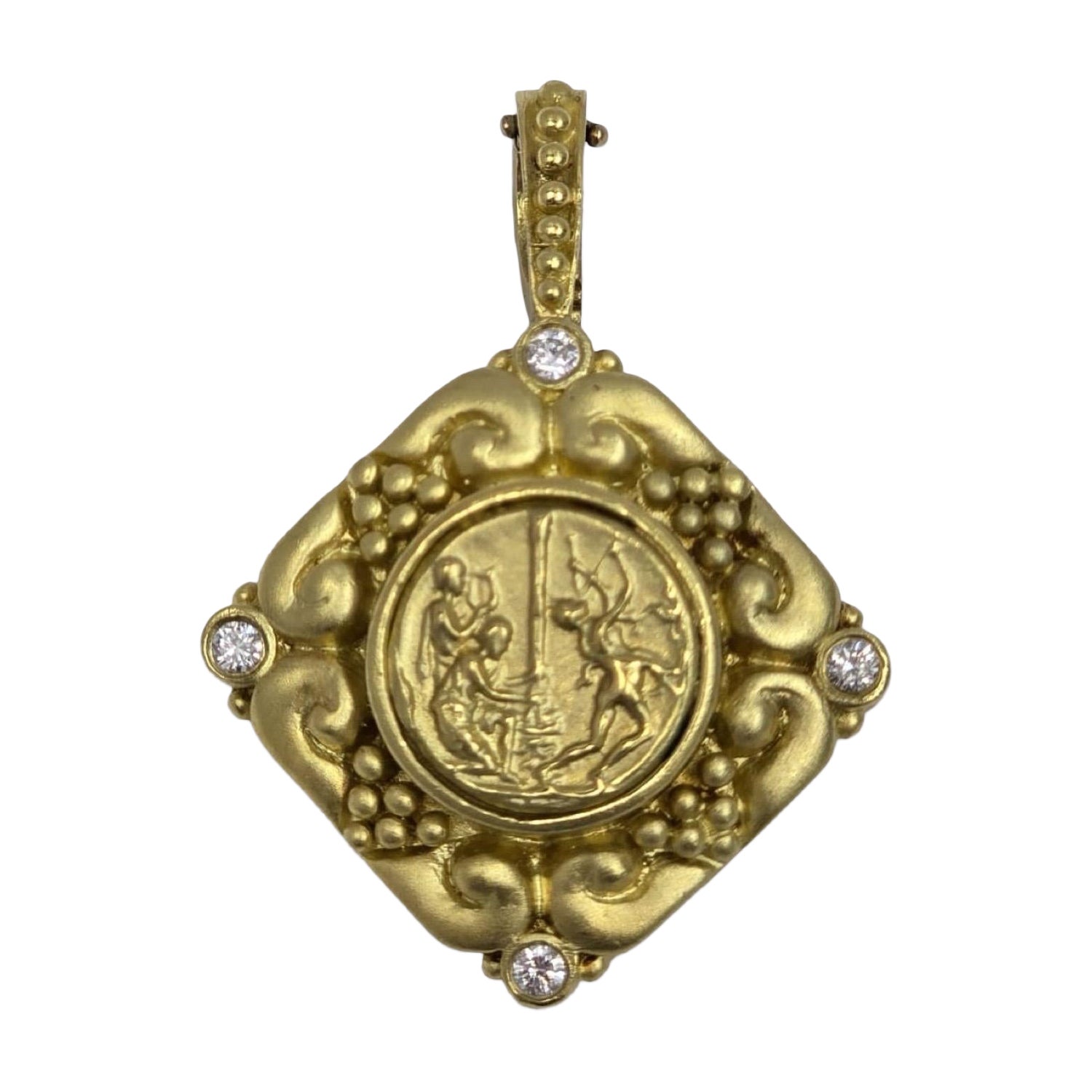Ciondolo a medaglione rinascimentale in oro 18 carati con diamanti da 0,40 carati