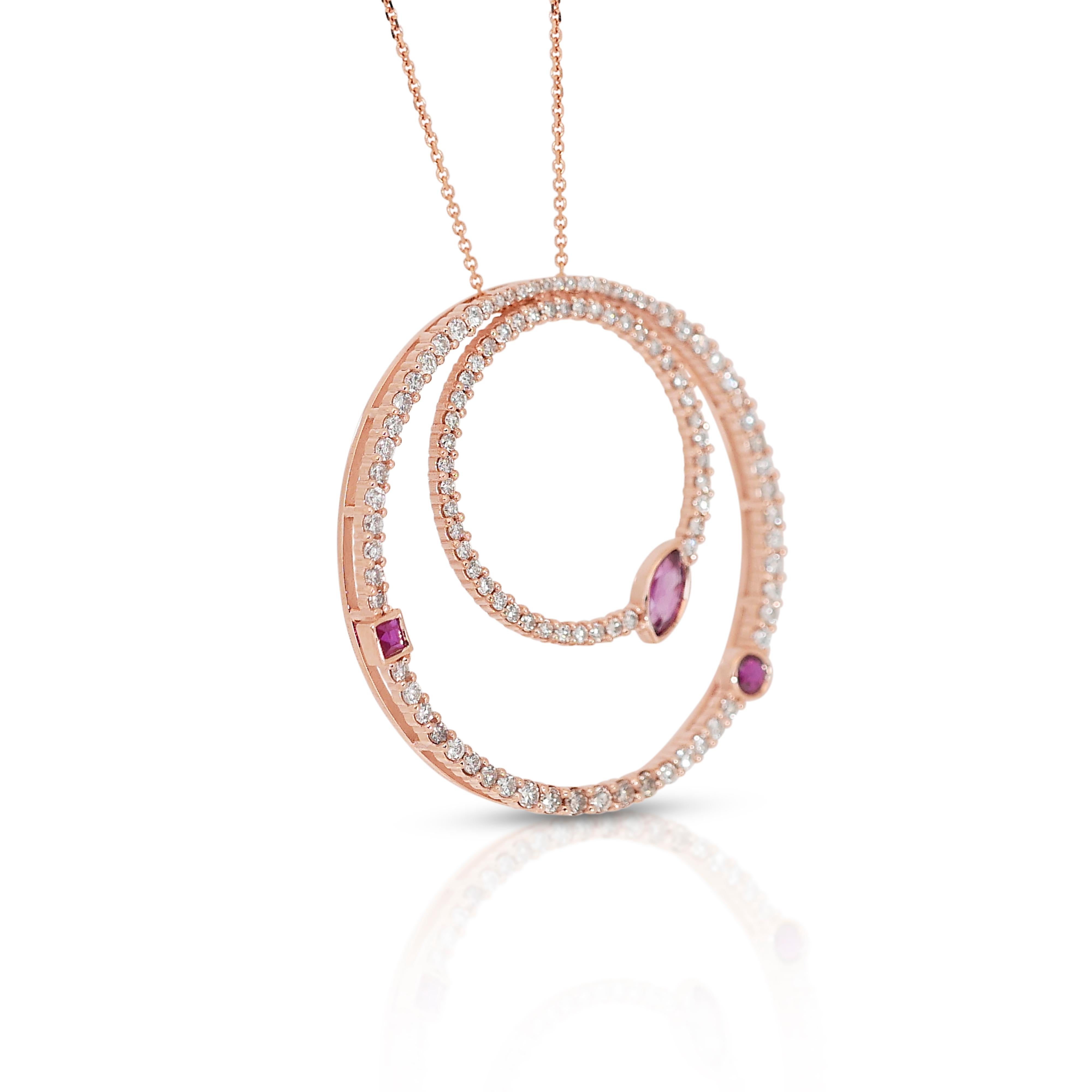 Regal 18k Rose Gold Ruby and Diamond Necklace w/1.70 ct - IGI Certified In New Condition For Sale In רמת גן, IL