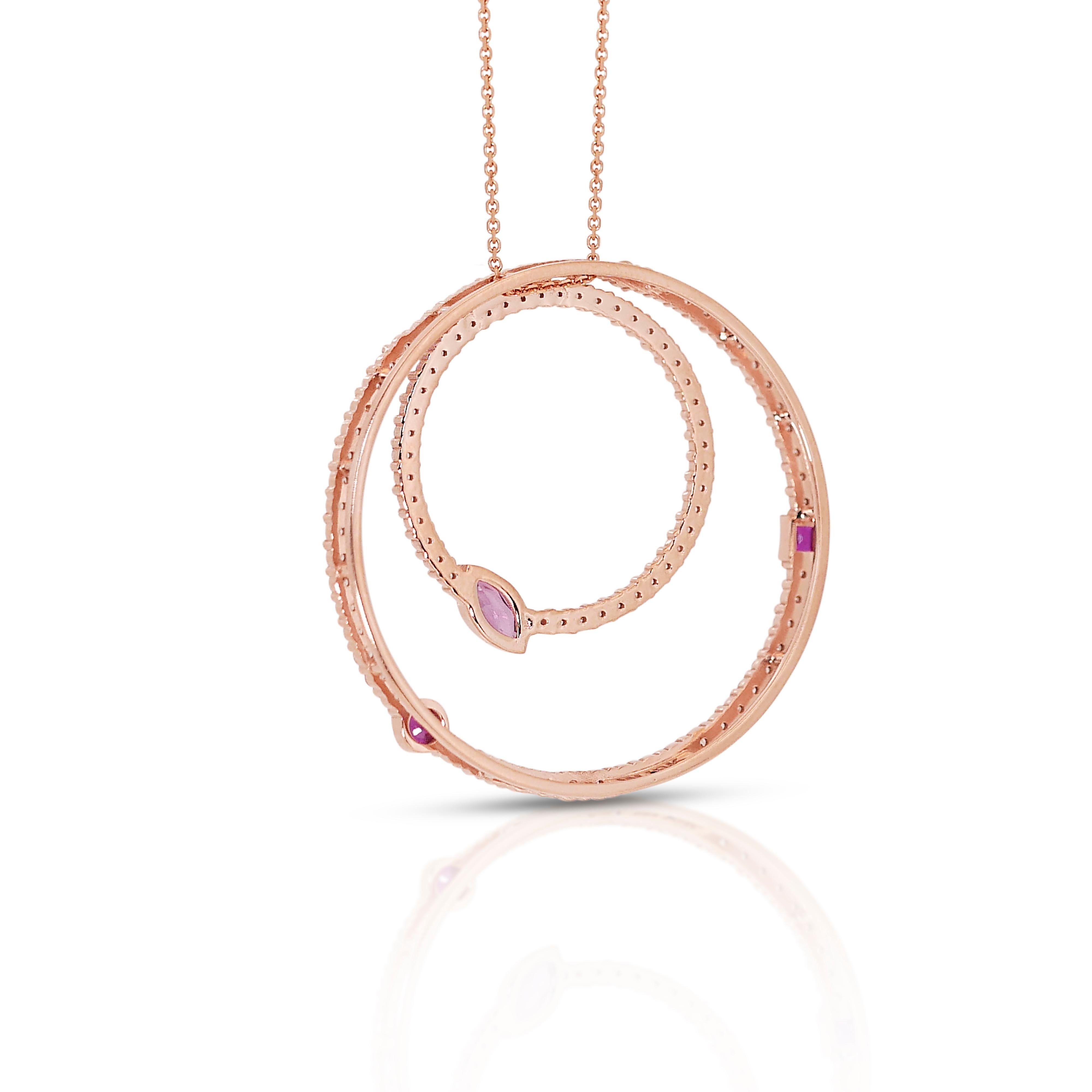 Collier Regal en or rose 18 carats avec rubis et diamants (1,70 ct) certifié IGI en vente 3