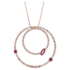 Regal 18k Rose Gold Ruby and Diamond Necklace w/1.70 ct - IGI Certified