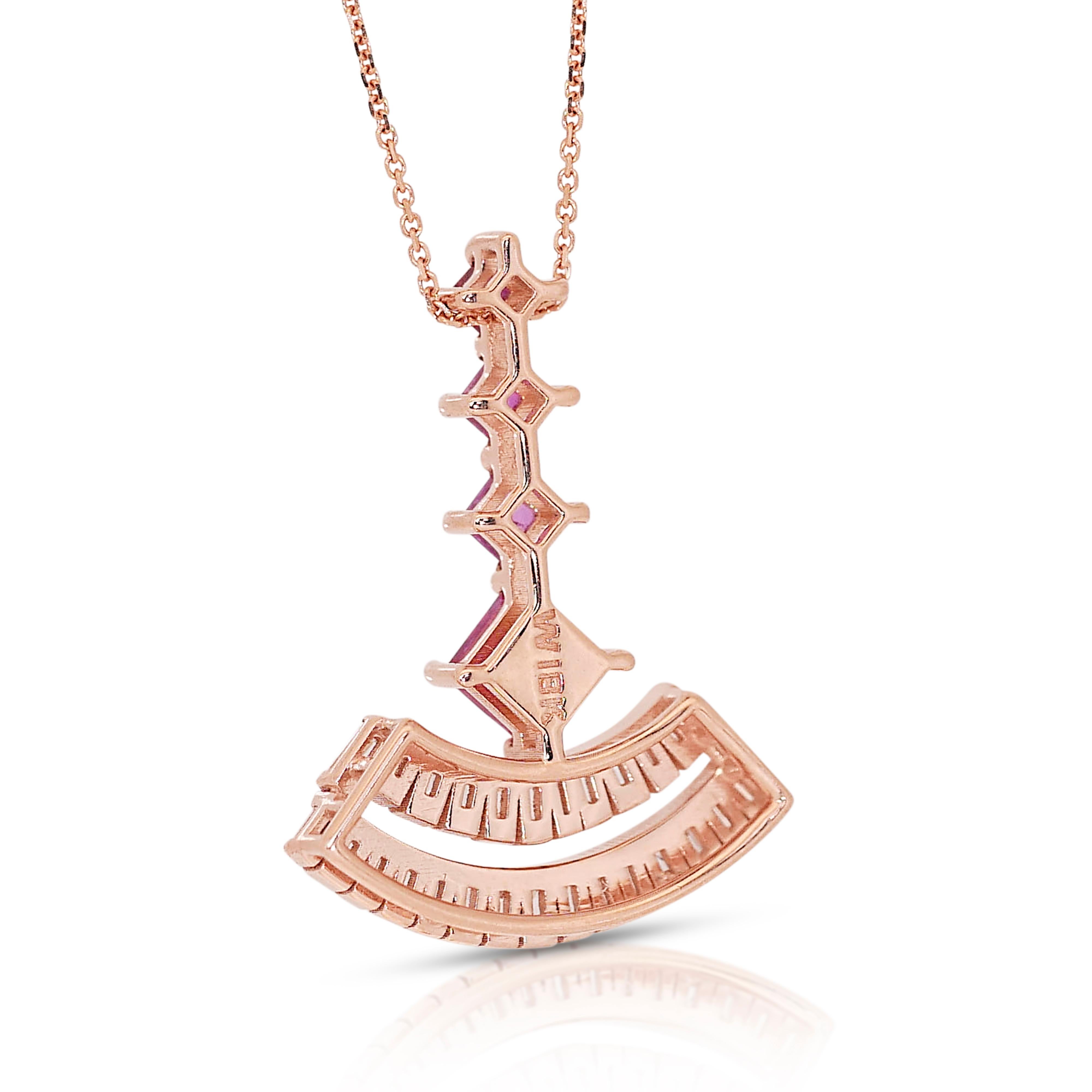 Regal 18k Rose Gold Ruby & Diamond Art Deco Style Necklace w/ Pendant w/1.47 ct For Sale 3