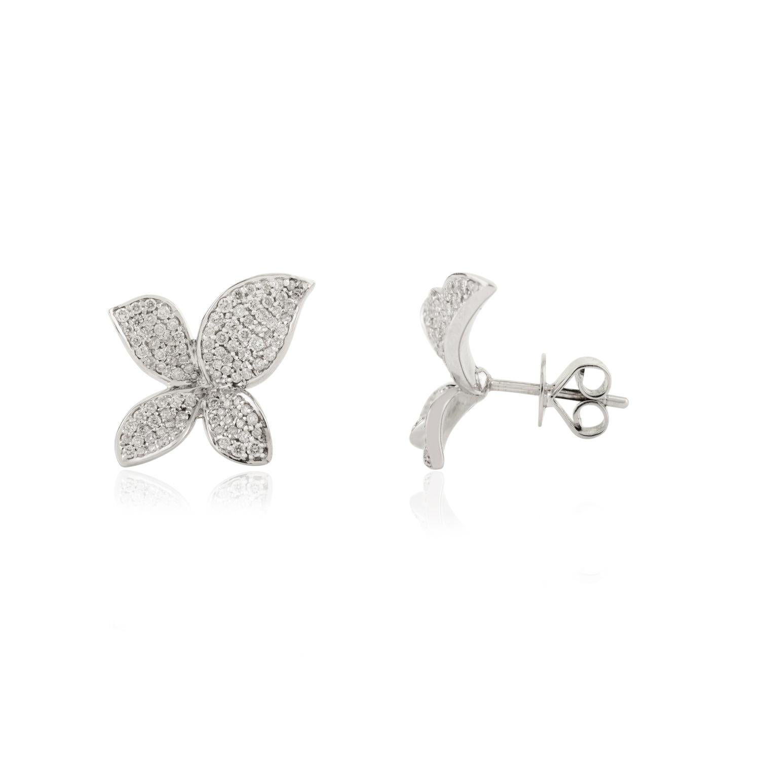 Regal Pendientes de oro blanco de 18 quilates con diamantes redondos y talla brillante para ella Art Decó en venta