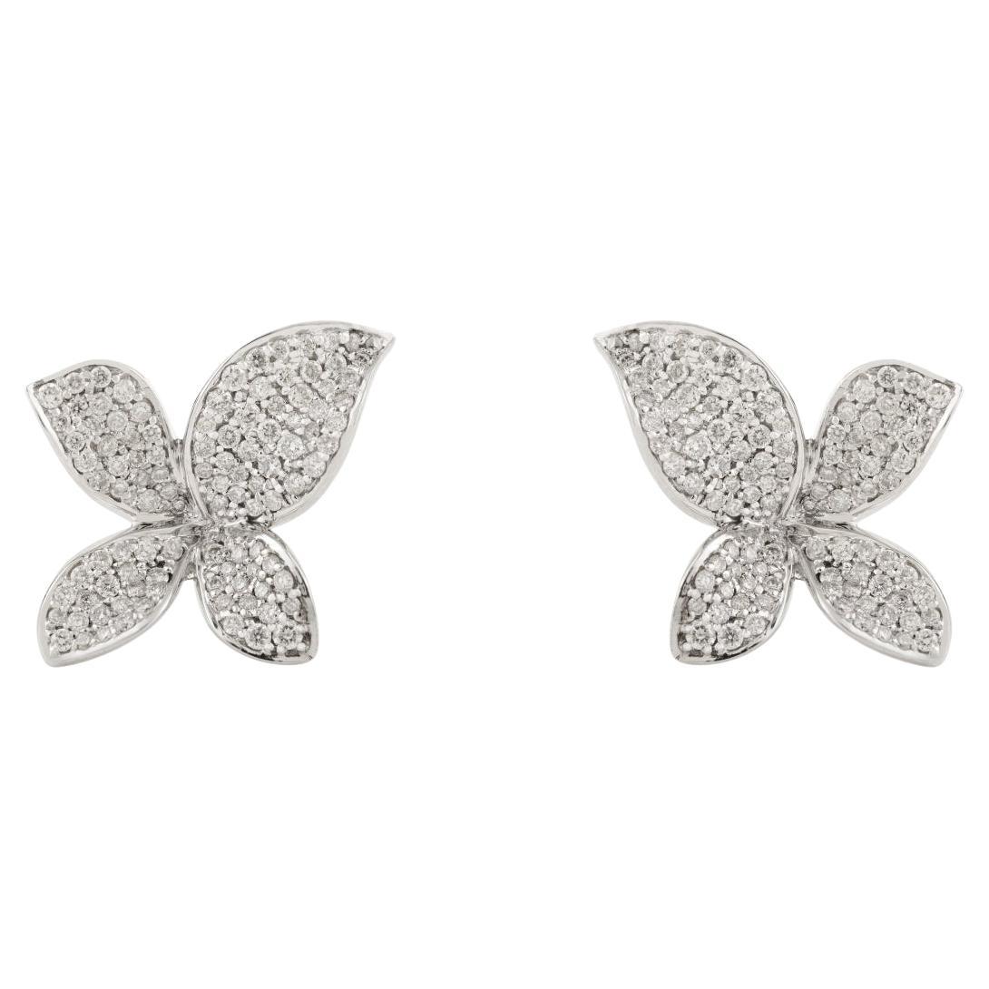 Regal Pendientes de oro blanco de 18 quilates con diamantes redondos y talla brillante para ella en venta