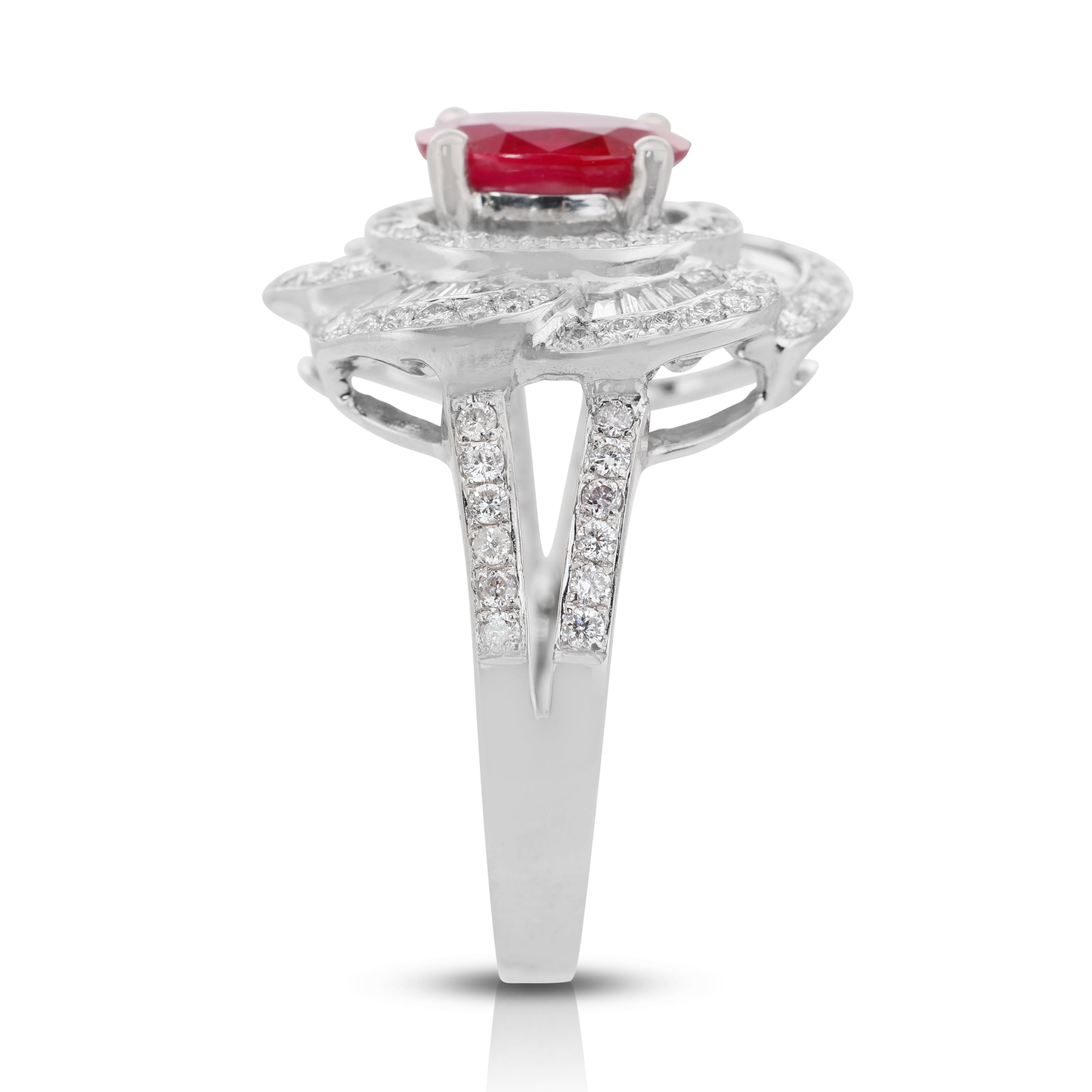 Regal 18k White Gold Ruby and Diamond Double Halo Ring w/2.36 ct - IGI Certified 1