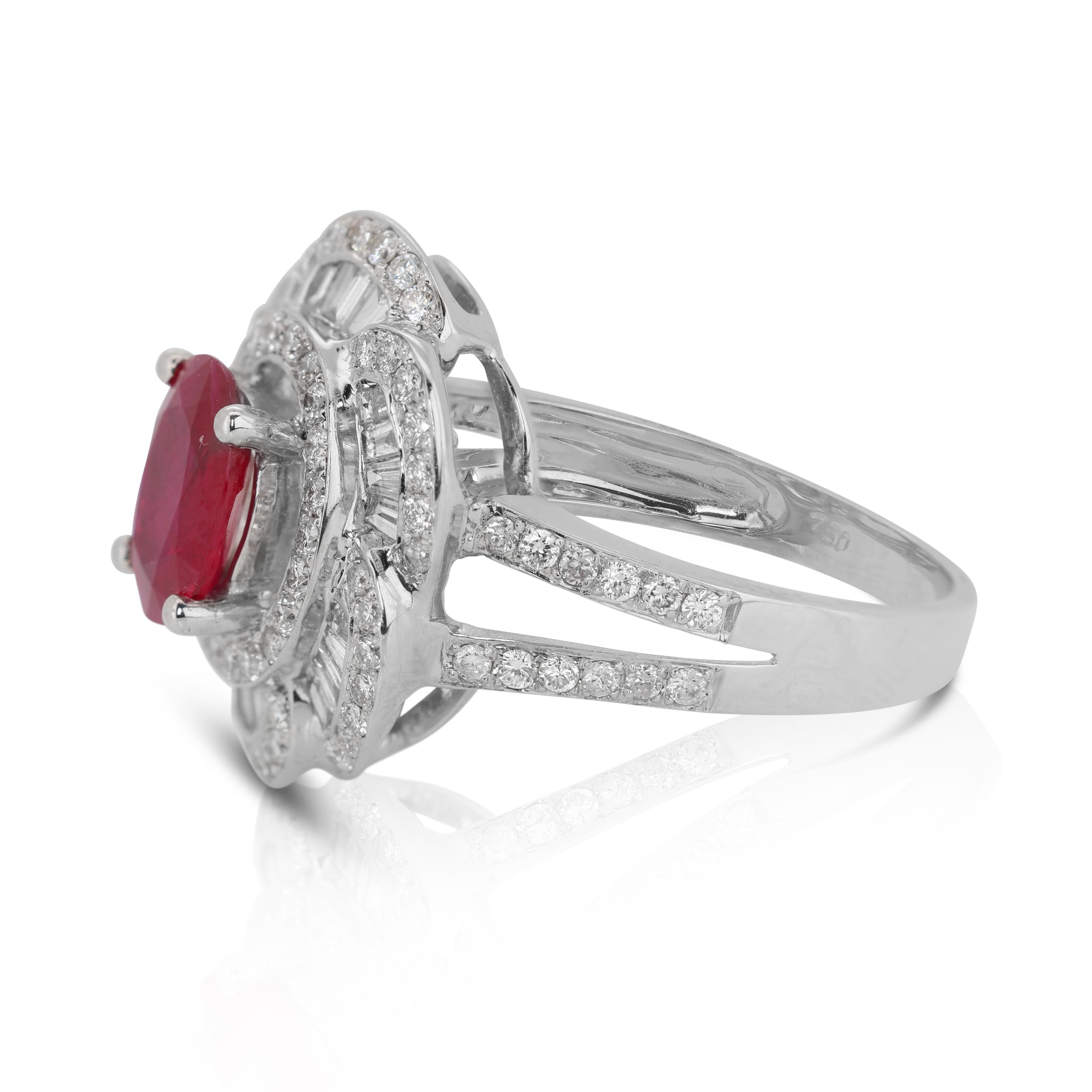 Regal 18k White Gold Ruby and Diamond Double Halo Ring w/2.36 ct - IGI Certified 2