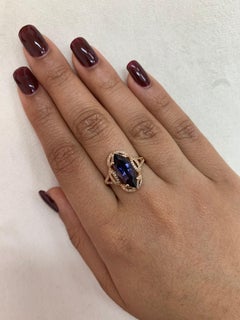 Regal 2.7 Carat Iolite Ring in 18 Karat Rose Gold