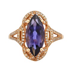 Regal 2.7 Carat Iolite Ring in 18 Karat Rose Gold