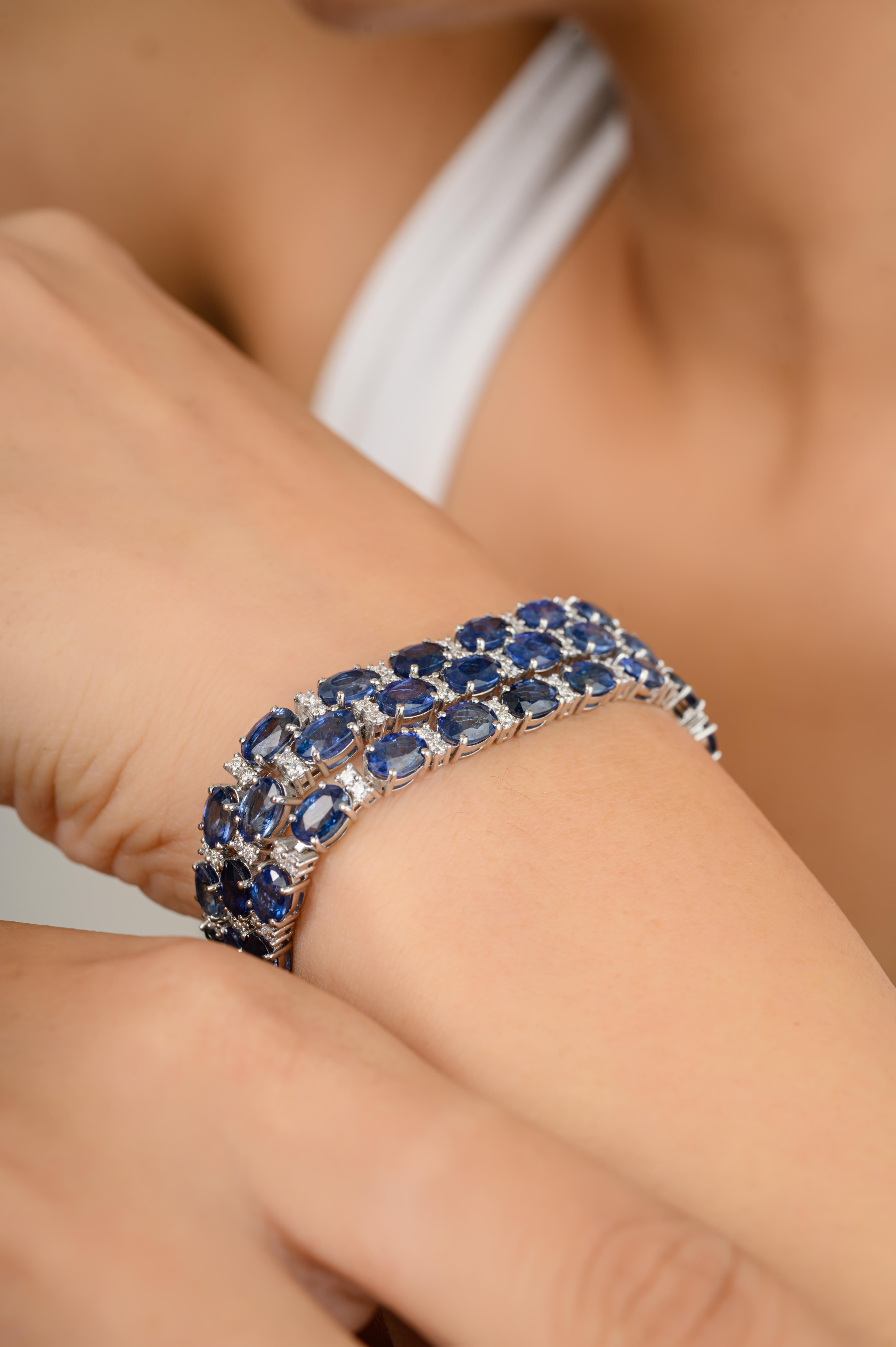 Donna Bracciale Regal 39,02 CTW con zaffiro a tripla linea e diamanti in oro bianco 14 carati in vendita