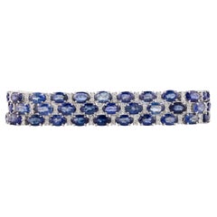 Regal 39.02 CTW Triple Line Sapphire Bracelet with Diamonds in 14k White Gold
