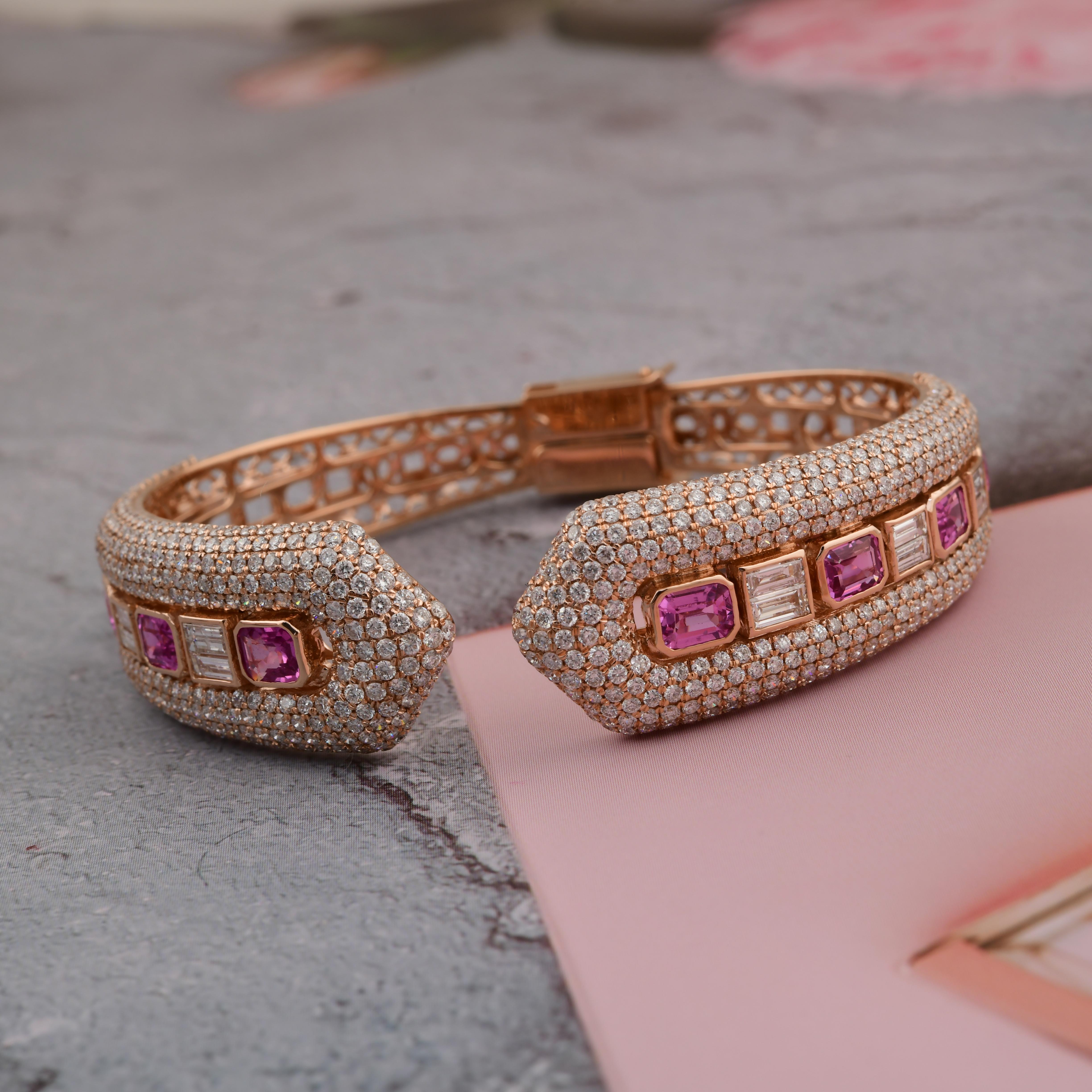 Regal 4,06cts Zafiro 7,5cts SI/HI Diamante Pulsera Brazalete 18k Oro Rosa Art Decó en venta