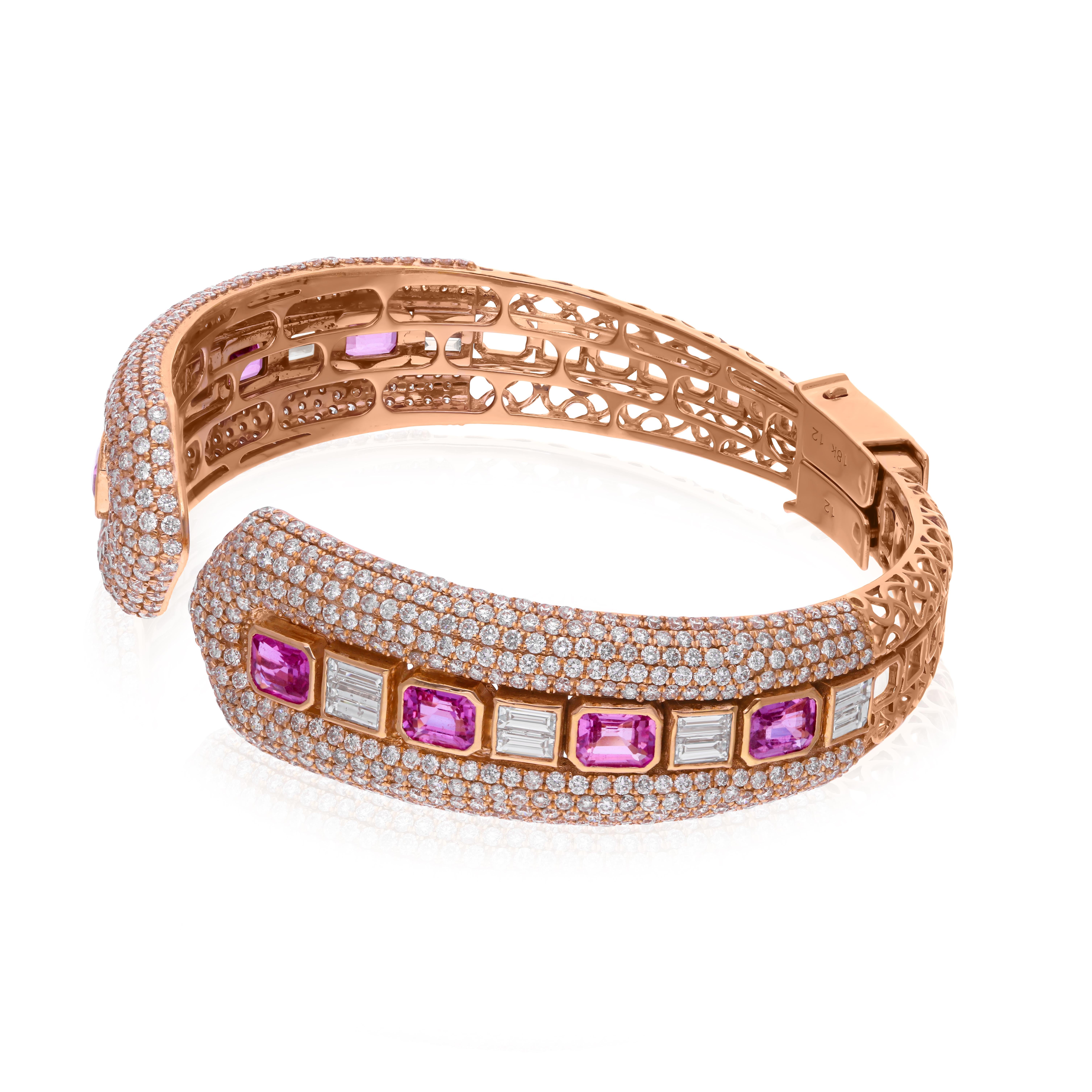 Regal 4,06cts Zafiro 7,5cts SI/HI Diamante Pulsera Brazalete 18k Oro Rosa en Nuevo estado para la venta en Diera, Dubai