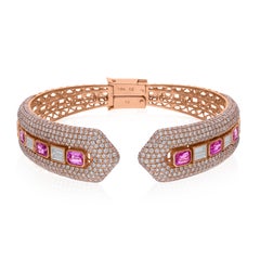 Regal 4,06cts Zafiro 7,5cts SI/HI Diamante Pulsera Brazalete 18k Oro Rosa