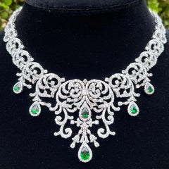 Regal 48 Carat Tsavorite and Diamond 18K Gold Cascading Necklace Fit for a Queen